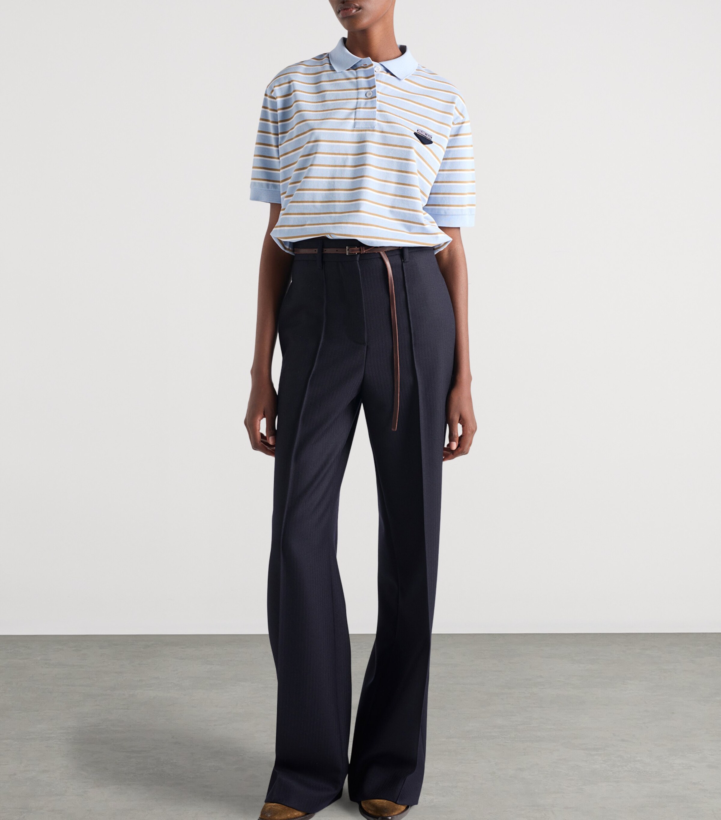 Stripe Cropped Polo Shirt F0KO4 Image 4