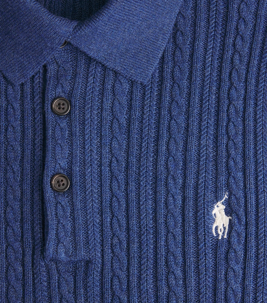 Polo Ralph Lauren Mens Cotton Cable-Knit Polo Shirt Rustic Navy Hthr Image 6