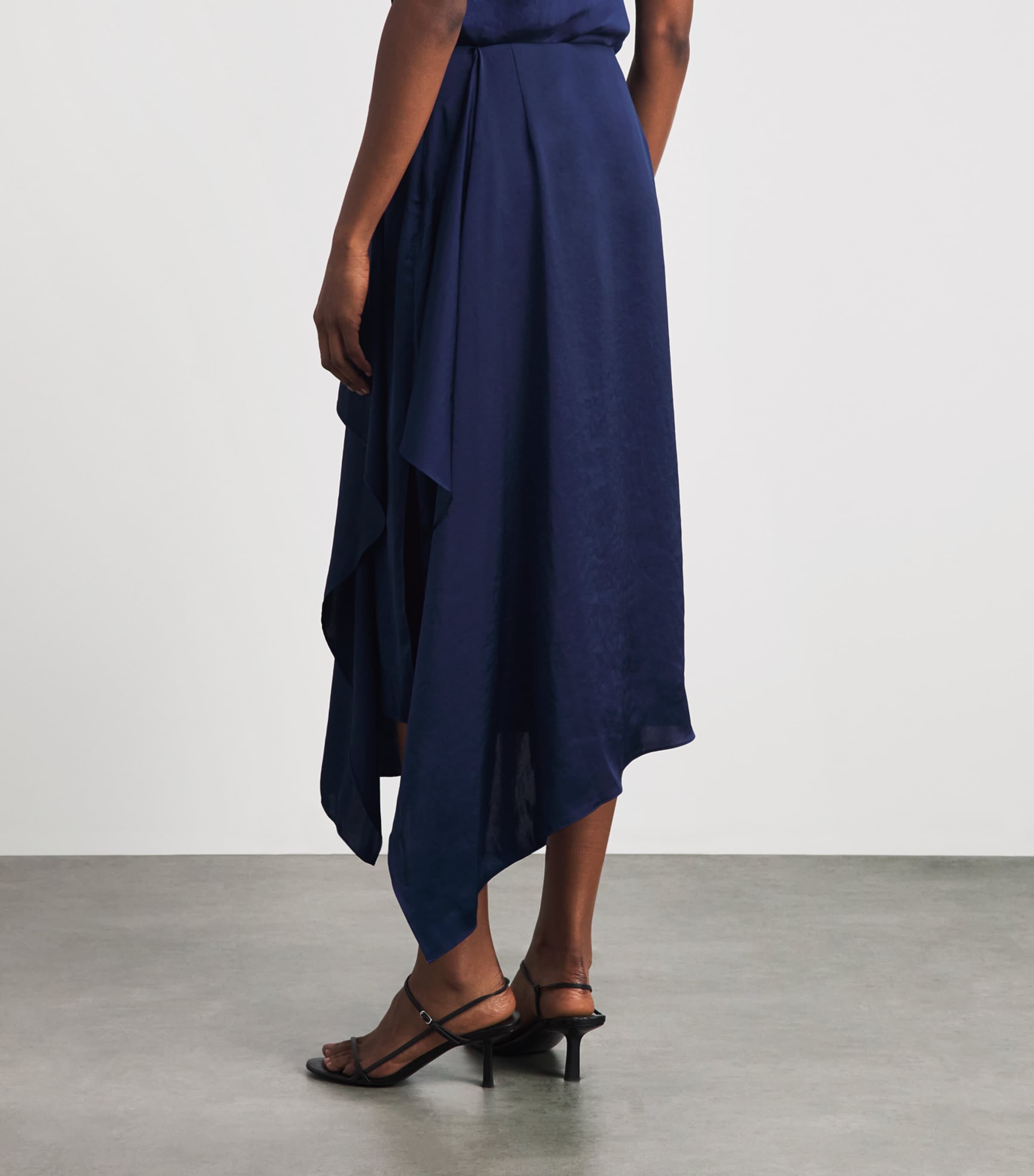 Theory Womens Crushed Satin Sarong Skirt Sapphire Navy Image 5