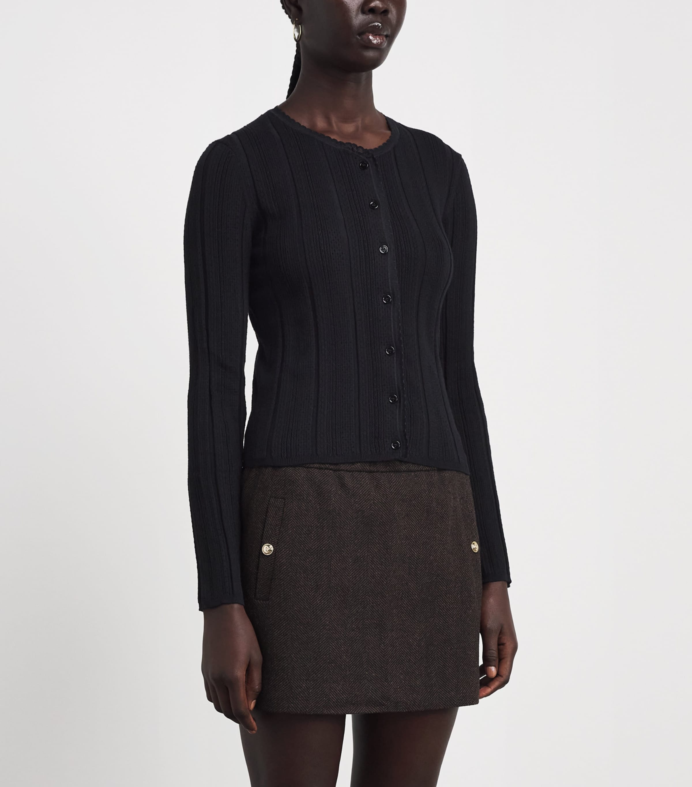 Maje Womens Knit Pointelle Tank and Cardigan Set Black Image 4
