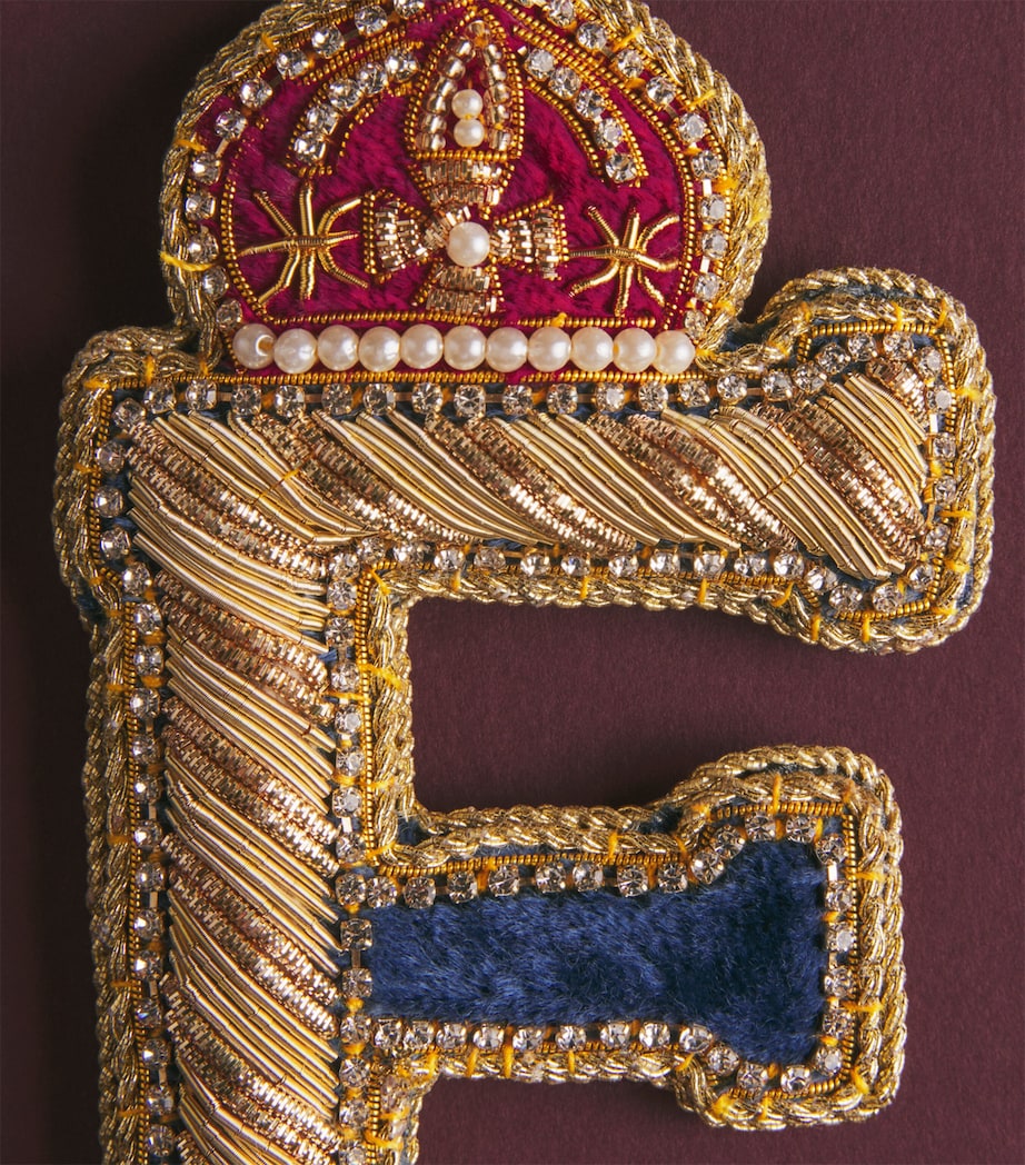 Tinker Tailor Velvet Crystal Letter F Tree Decoration Navy, Gold & Wine Image 2