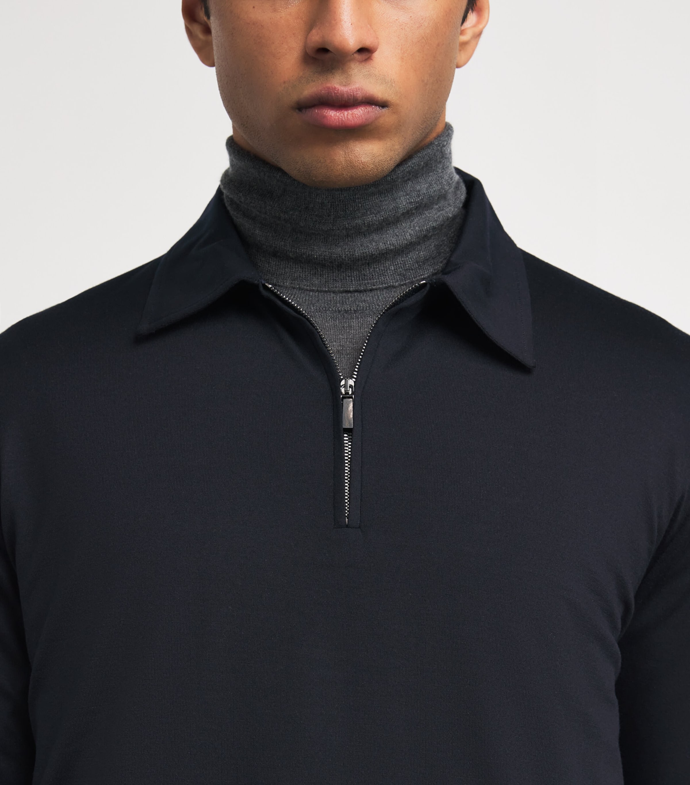 Kid Wool Quarter-Zip Polo Sweater 43000 NAVY BLUE Image 6