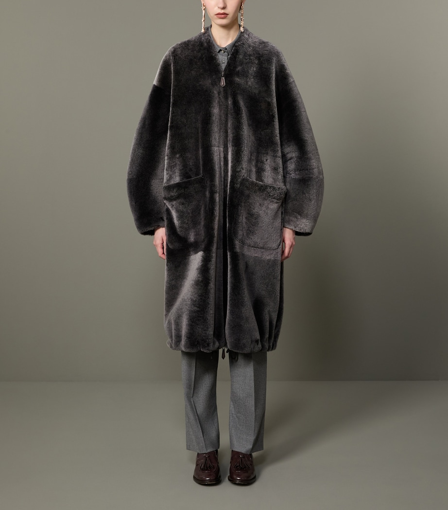 Max Mara Womens Shearling Reversible Coat Medium Grey Image 3