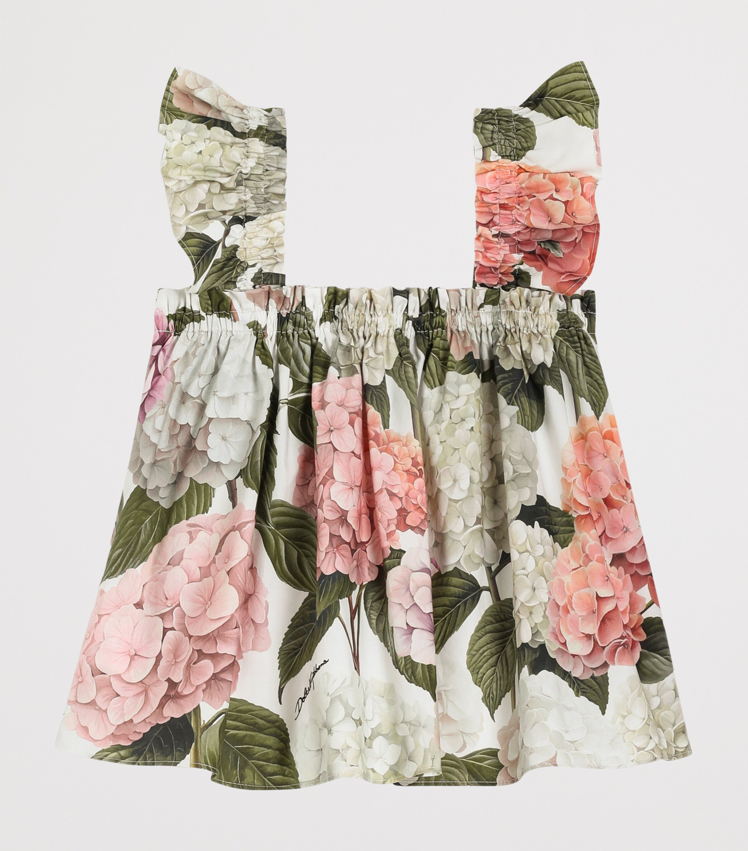 Dolce&Gabbana Kids Cotton Gathered Hydrangea Top (8-12+ Years) Ortensie Fdo B Image 2