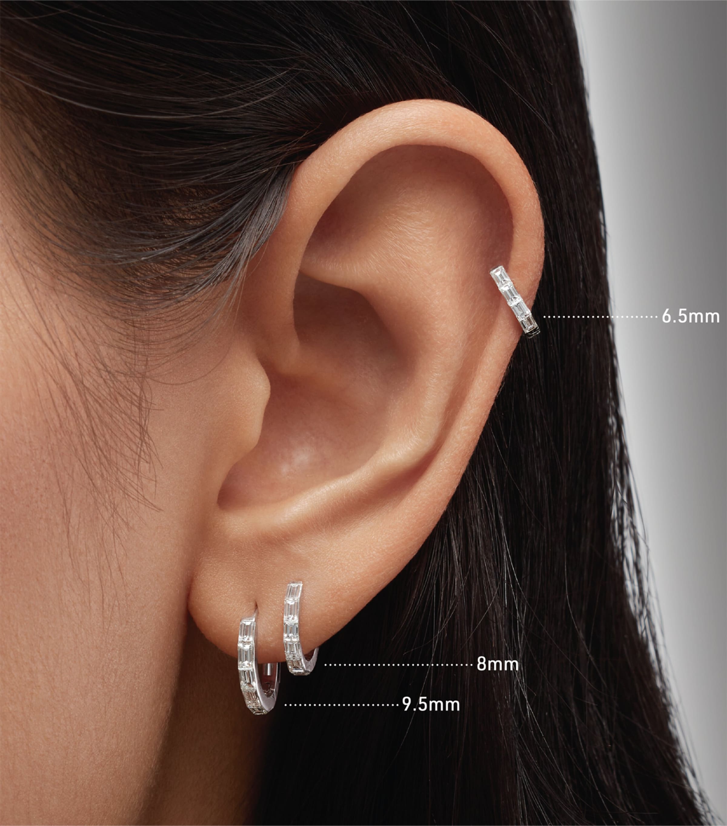 White Gold Invisible Set Baguette Diamond Eternity Hoop Earring (9.5mm) WHITE GOLD Image 2