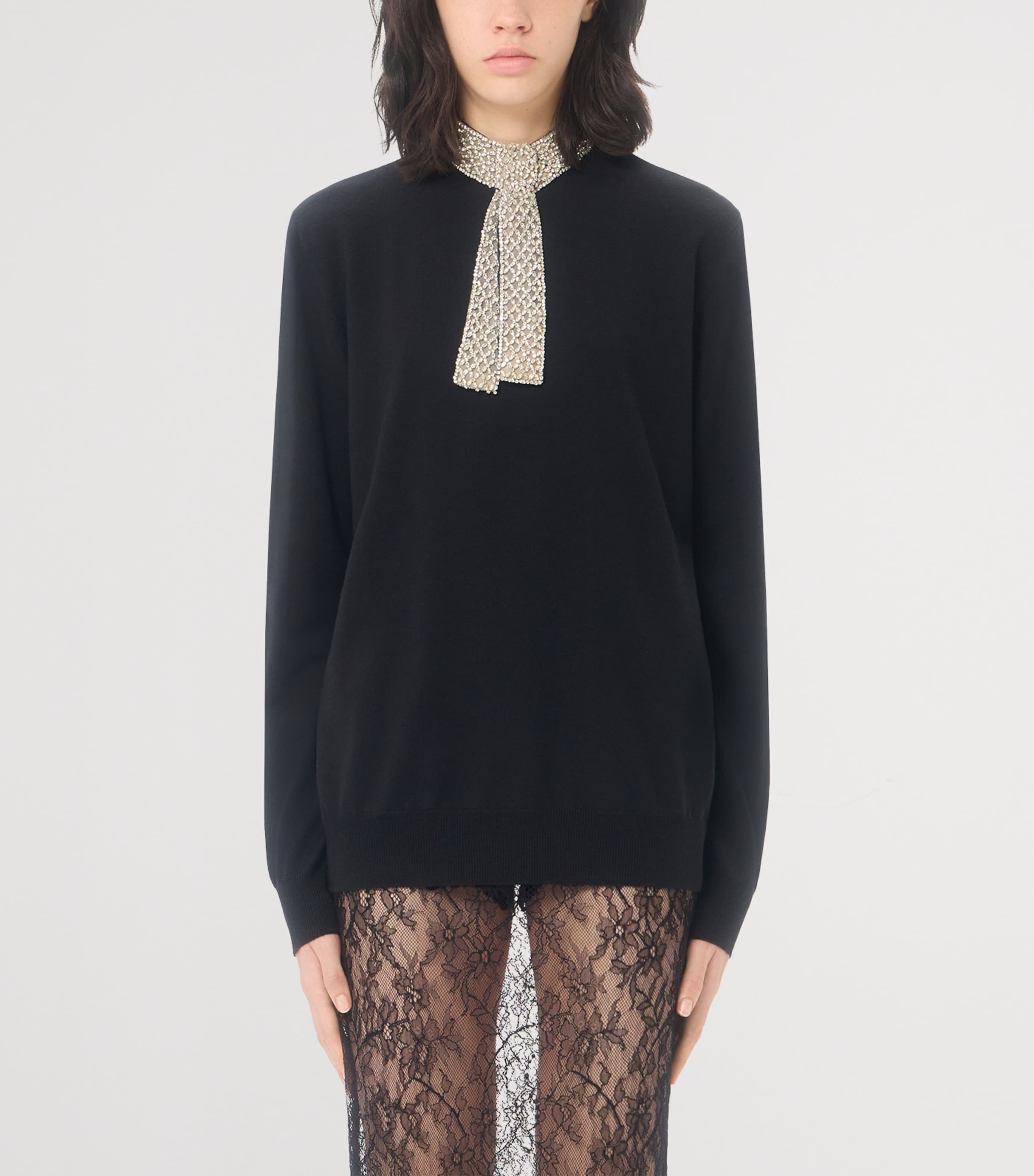Valentino Womens Virgin Wool Embellished Sweater Image 3