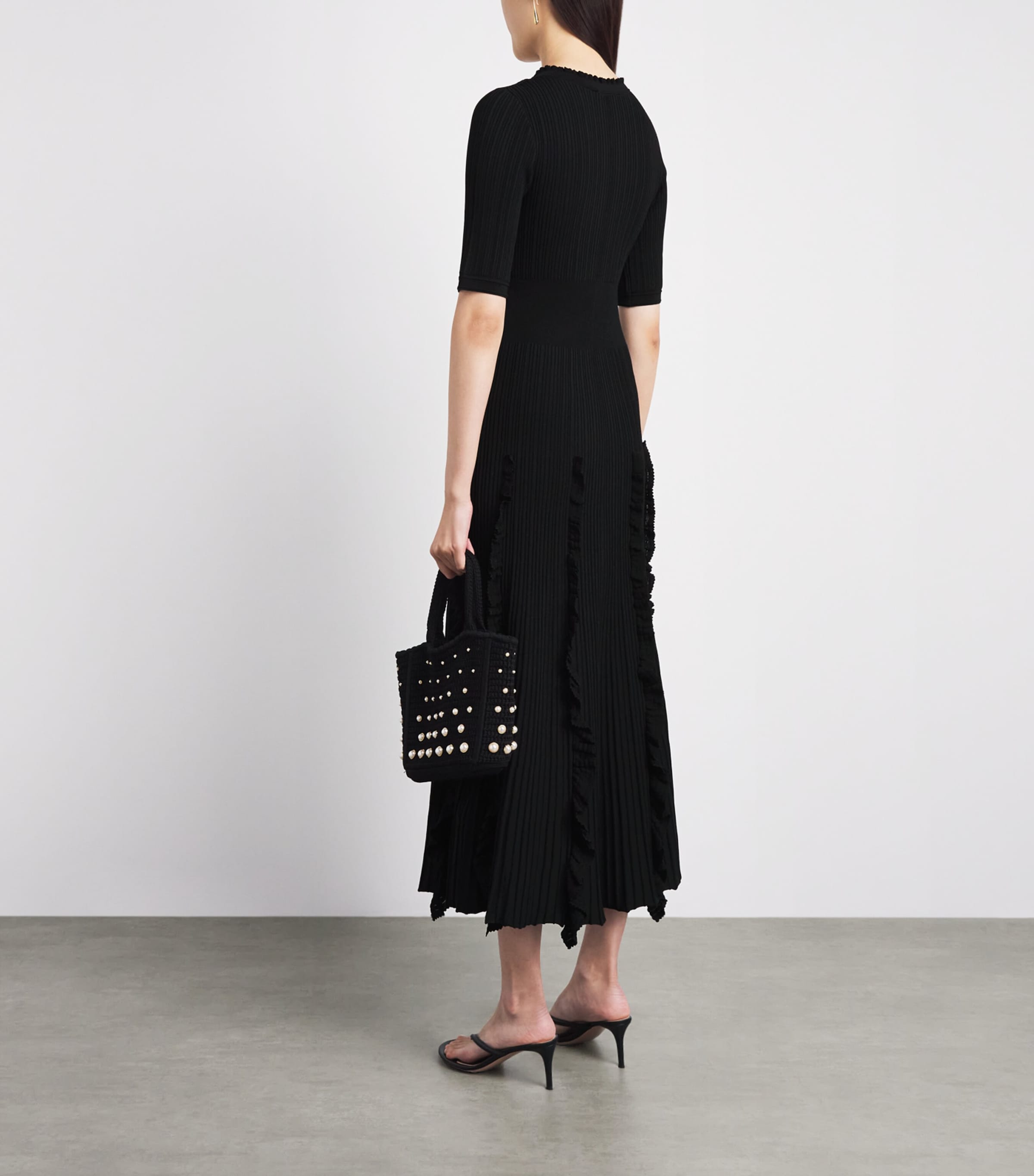 Sandro Paris Womens Knitted Ruffled Maxi Dress Black Image 4