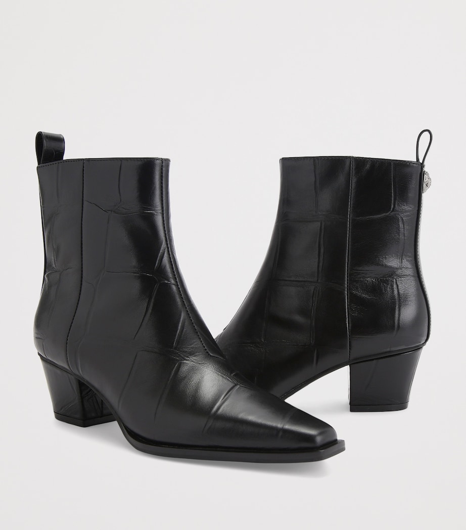 Leather Mini Eagle Ankle Boots BLACK Image 3