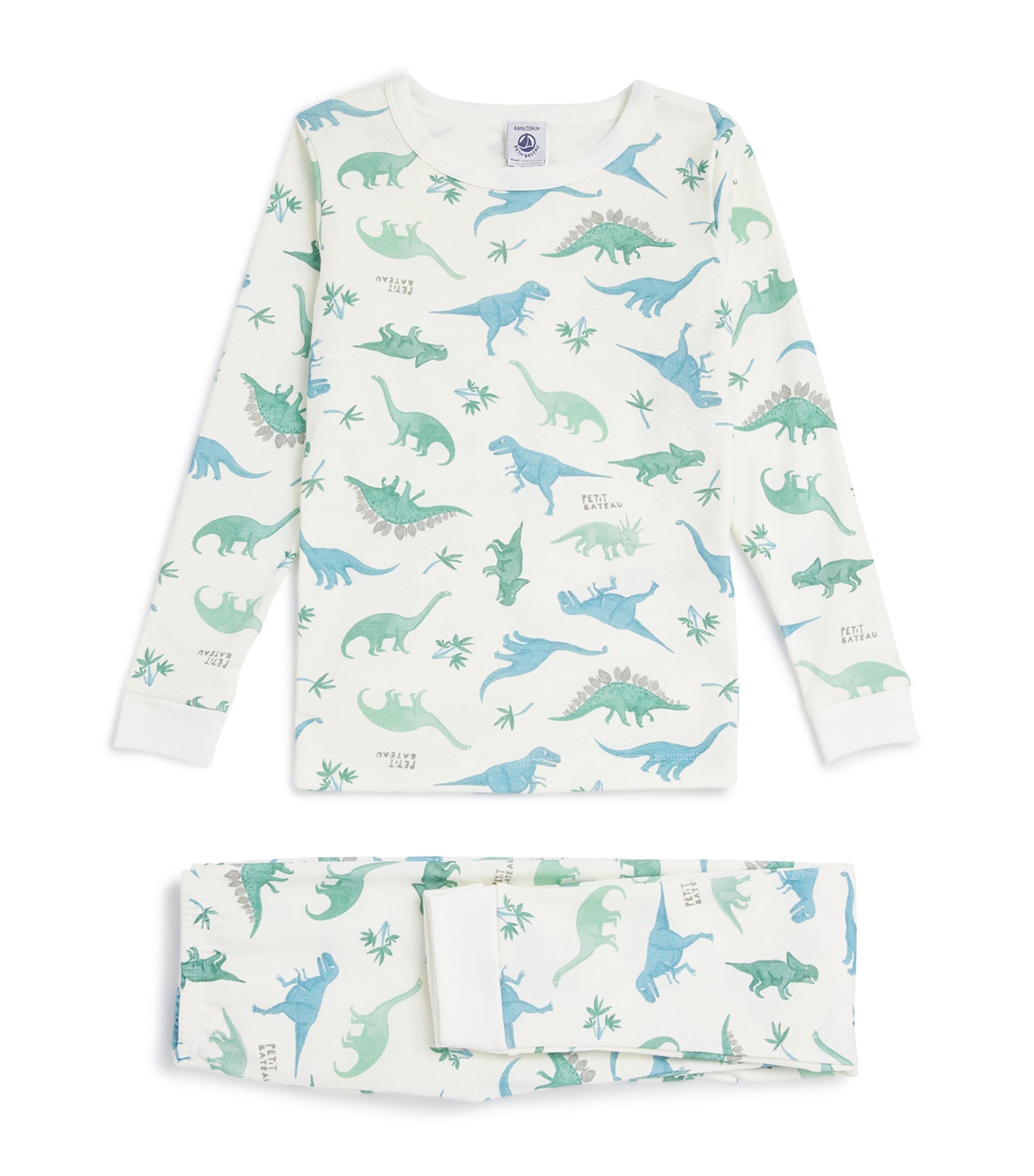 Shop Petit Bateau Cotton Dinosaur Pyjama Set In White