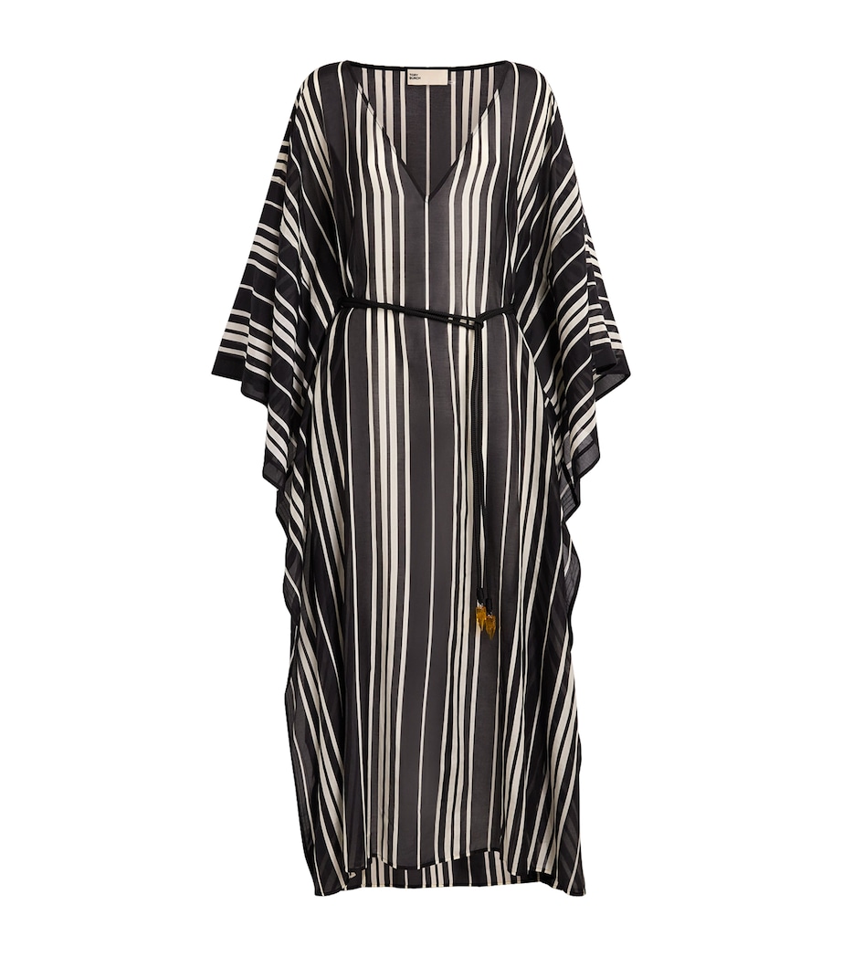 Tory Burch Womens Cotton-Silk Kaftan Black Stripe Image 1
