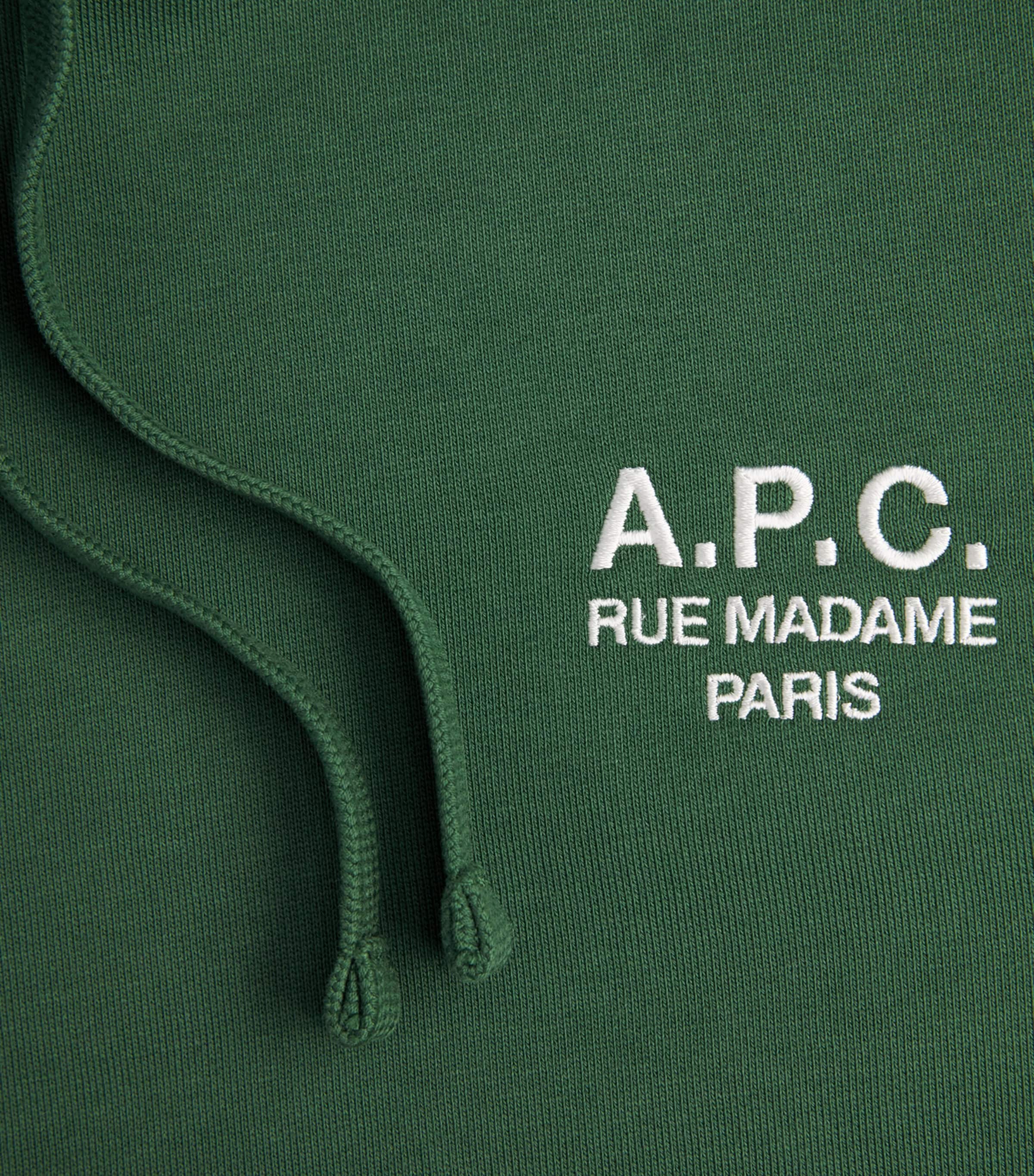 A.P.C. Mens Cotton Rue Madame Logo Hoodie Vert Fonce/blanc Image 6