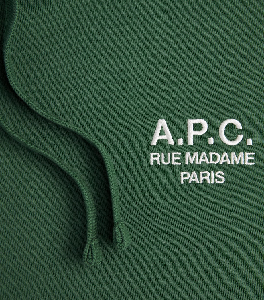 A.P.C. Mens Cotton Rue Madame Logo Hoodie Vert Fonce/blanc Image 6