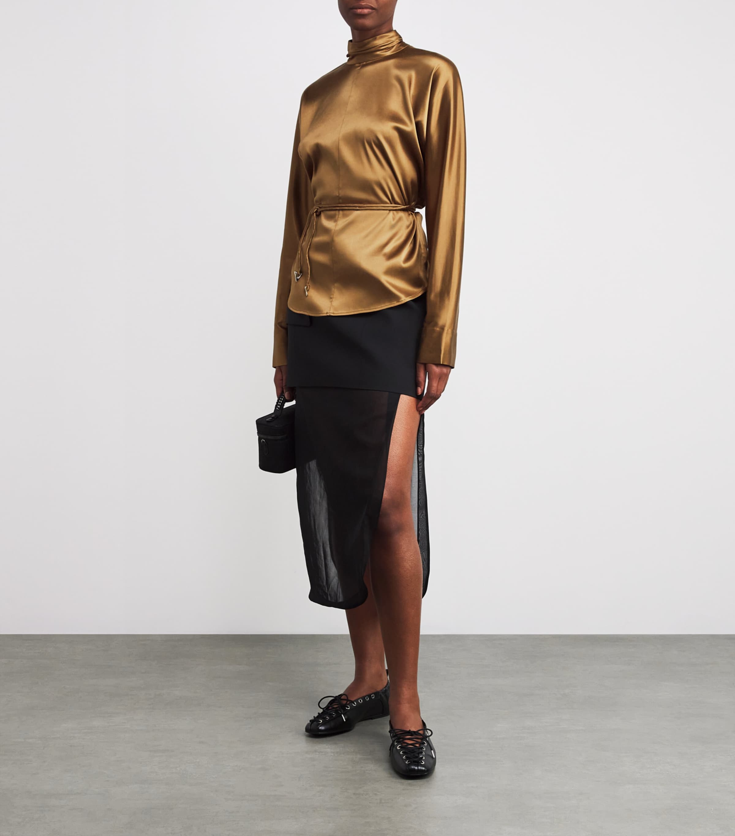 Satin Belted Mar Blouse 711 ANTIQUE GOLD Image 2