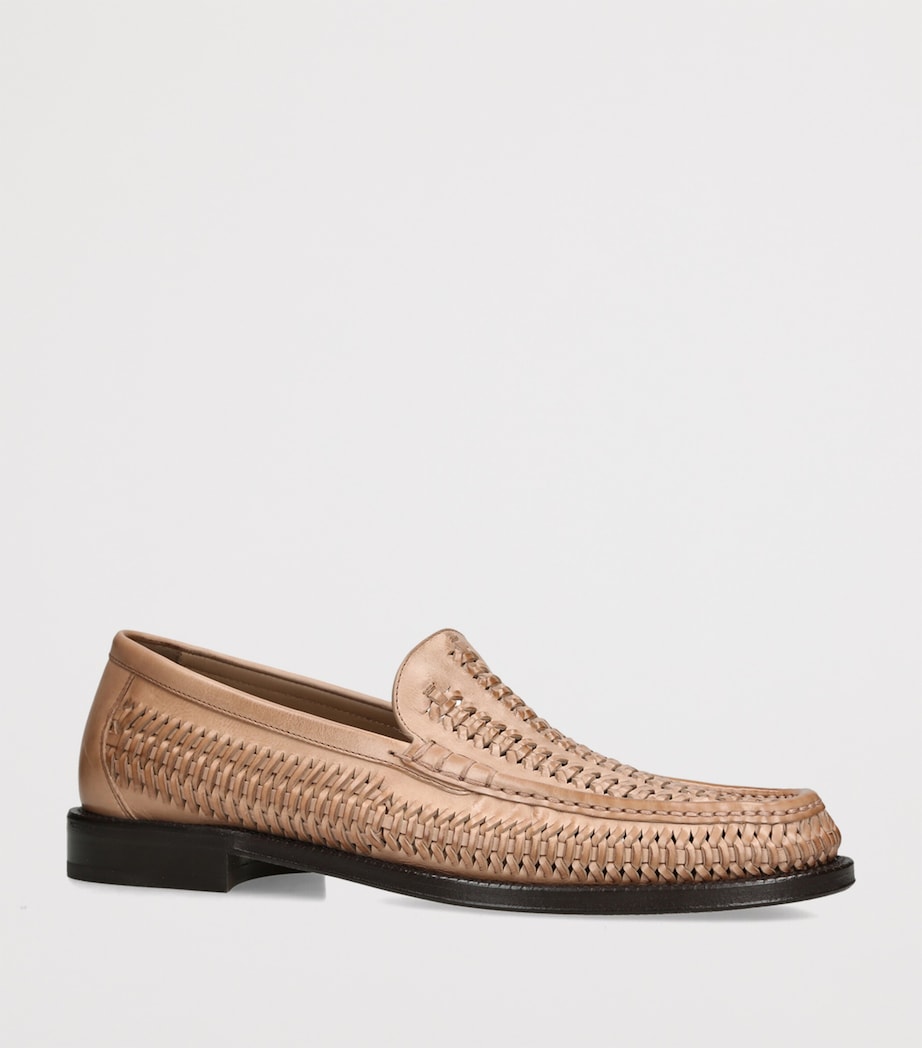 Brunello Cucinelli Leather Woven Loafers Brown Image 3
