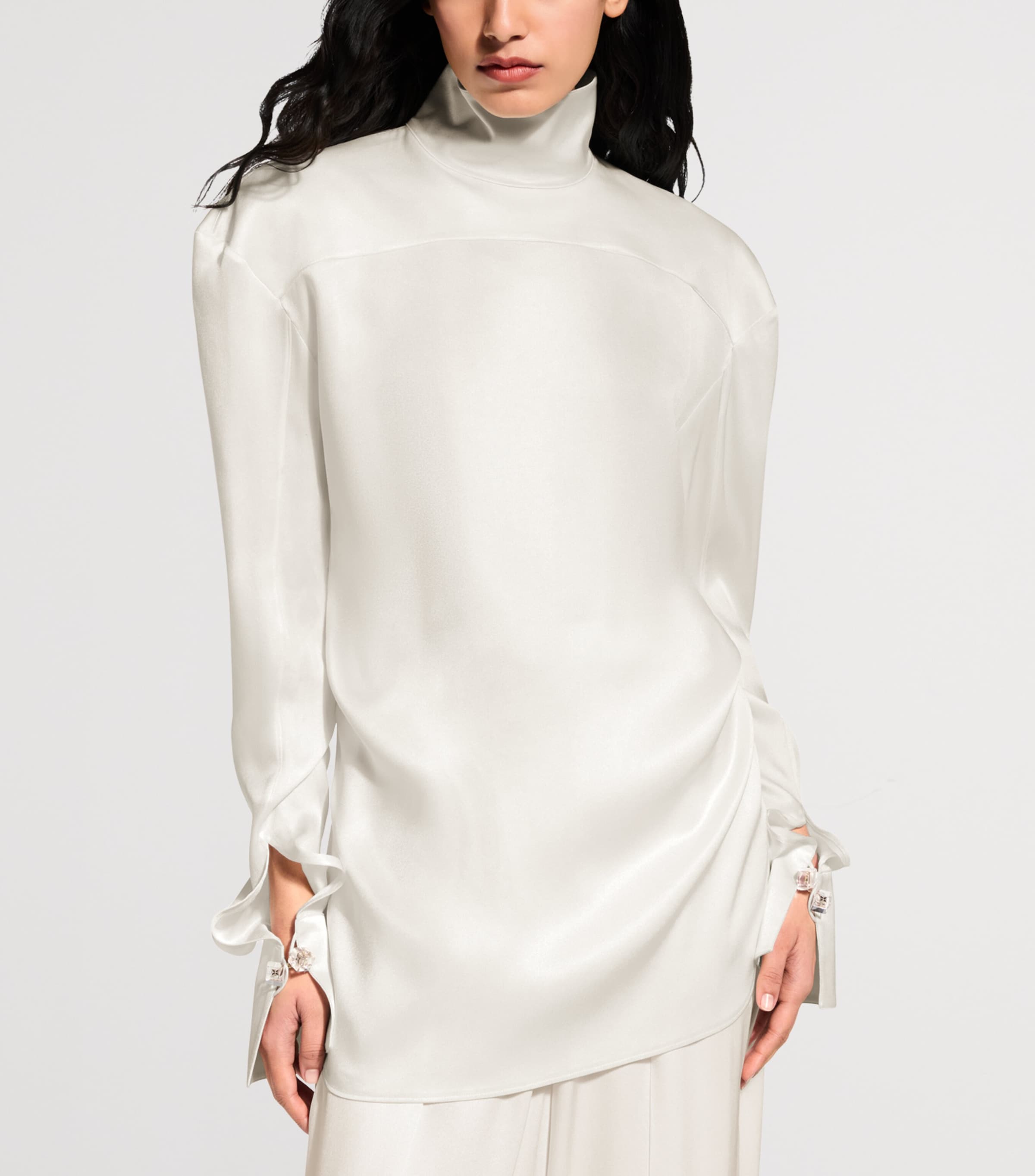 LOUIS VUITTON Womens Silk Open-Back Blouse Milk White Image 3
