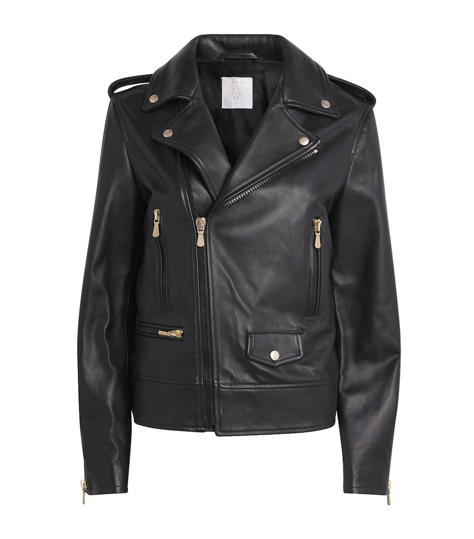 Eleventy Womens Biker Leather Jacket Nero Image 1
