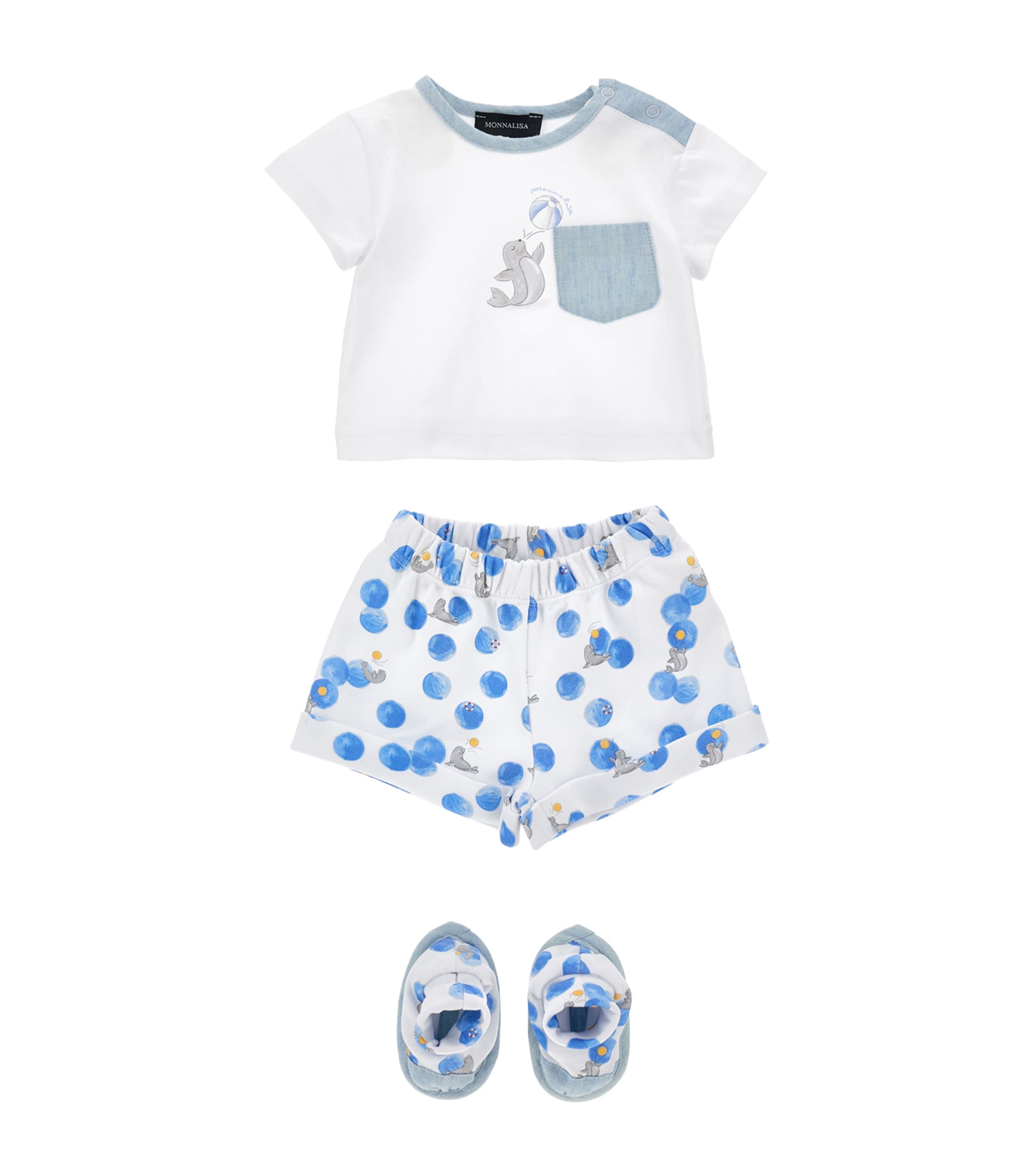Monnalisa Cotton Seal Print T-shirt And Shorts Set
