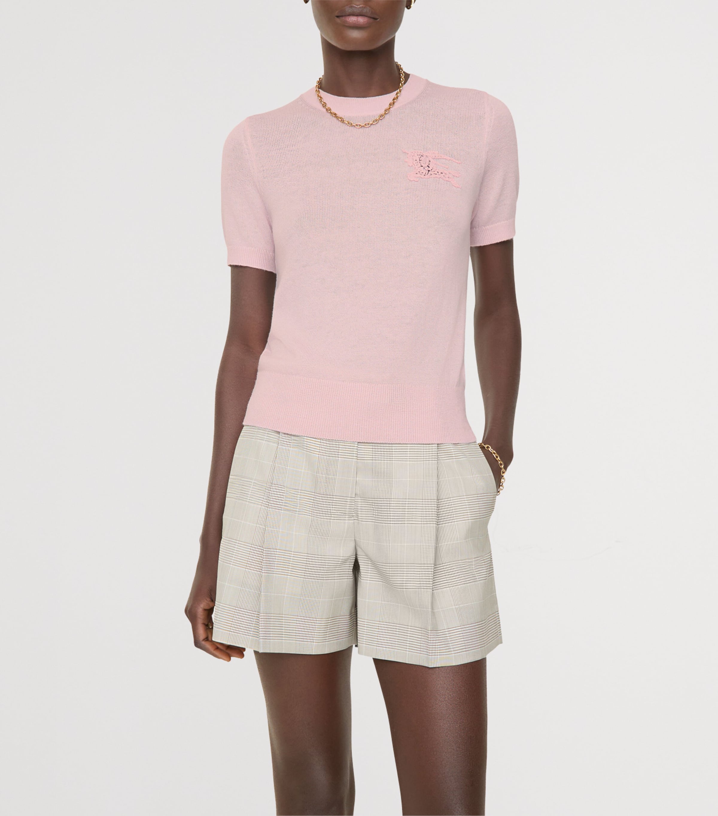 Burberry Womens Wool-Cotton EKD Knit Top Mallow Pink Image 2