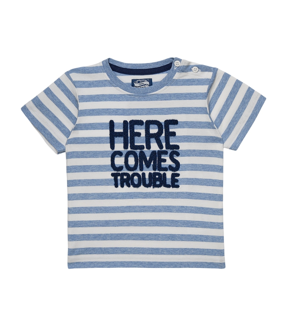 Trotters Stretch-Cotton Stripe Here Comes Trouble T-Shirt (3-24 Months) Pale Blue Stripe Image 1