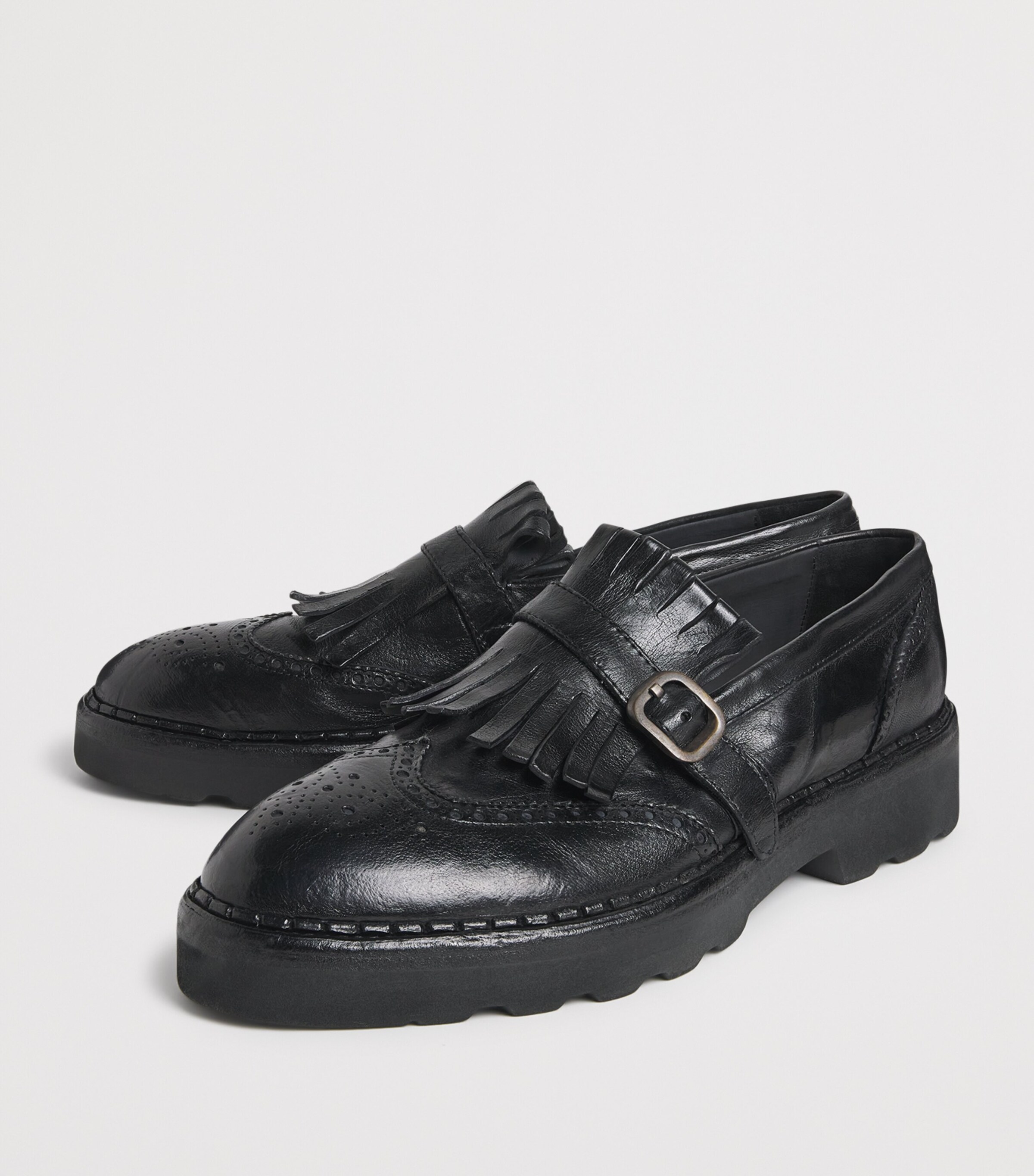 Eleventy Leather Fringed Derby Shoes Nero Image 3