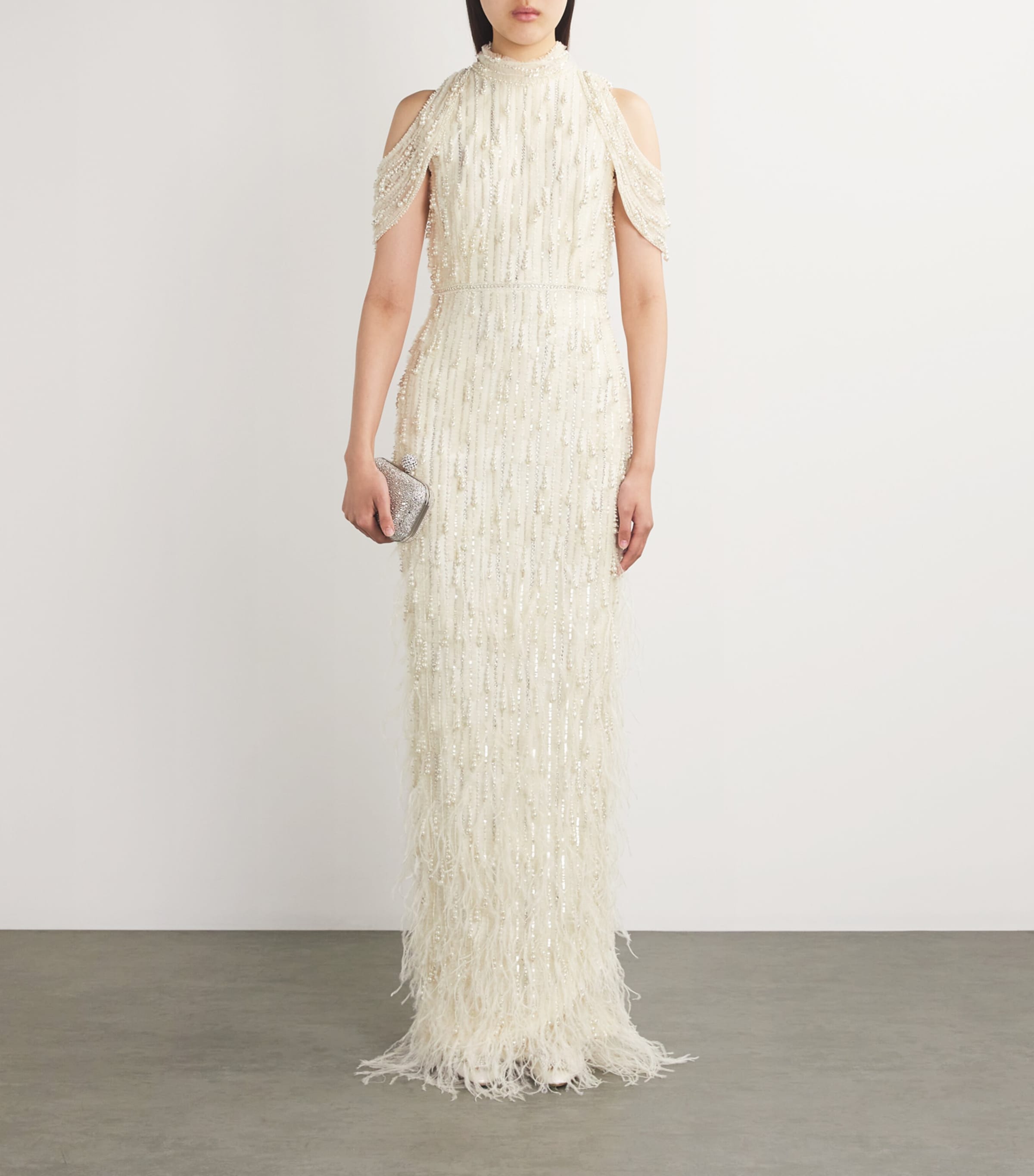 Pamella Roland Womens Feather-Trim Embellished Gown Ivory/ivory Image 2