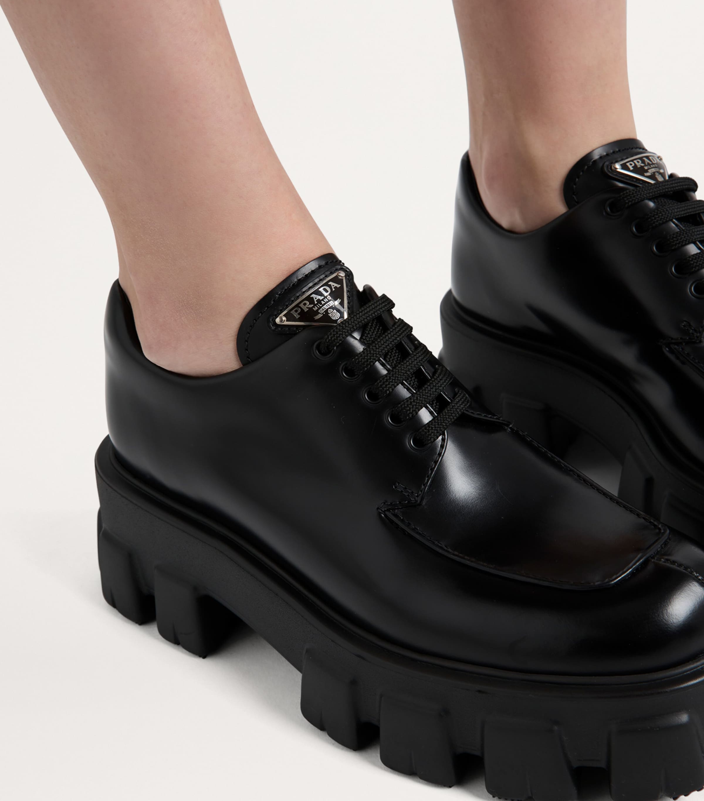 Prada Black Monolith Lace-Up Loafers 55 Harrods UK