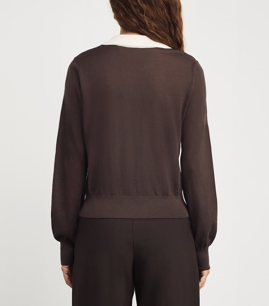 Cashmere-Silk Two-Tone Polo Sweater COFFEE MULTI Image 4