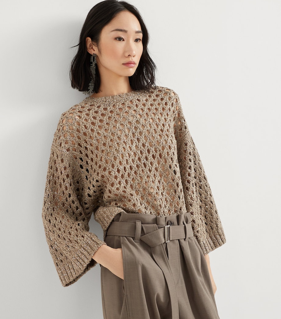 Silk-Linen-Blend Net Sweater C9545 Image 6