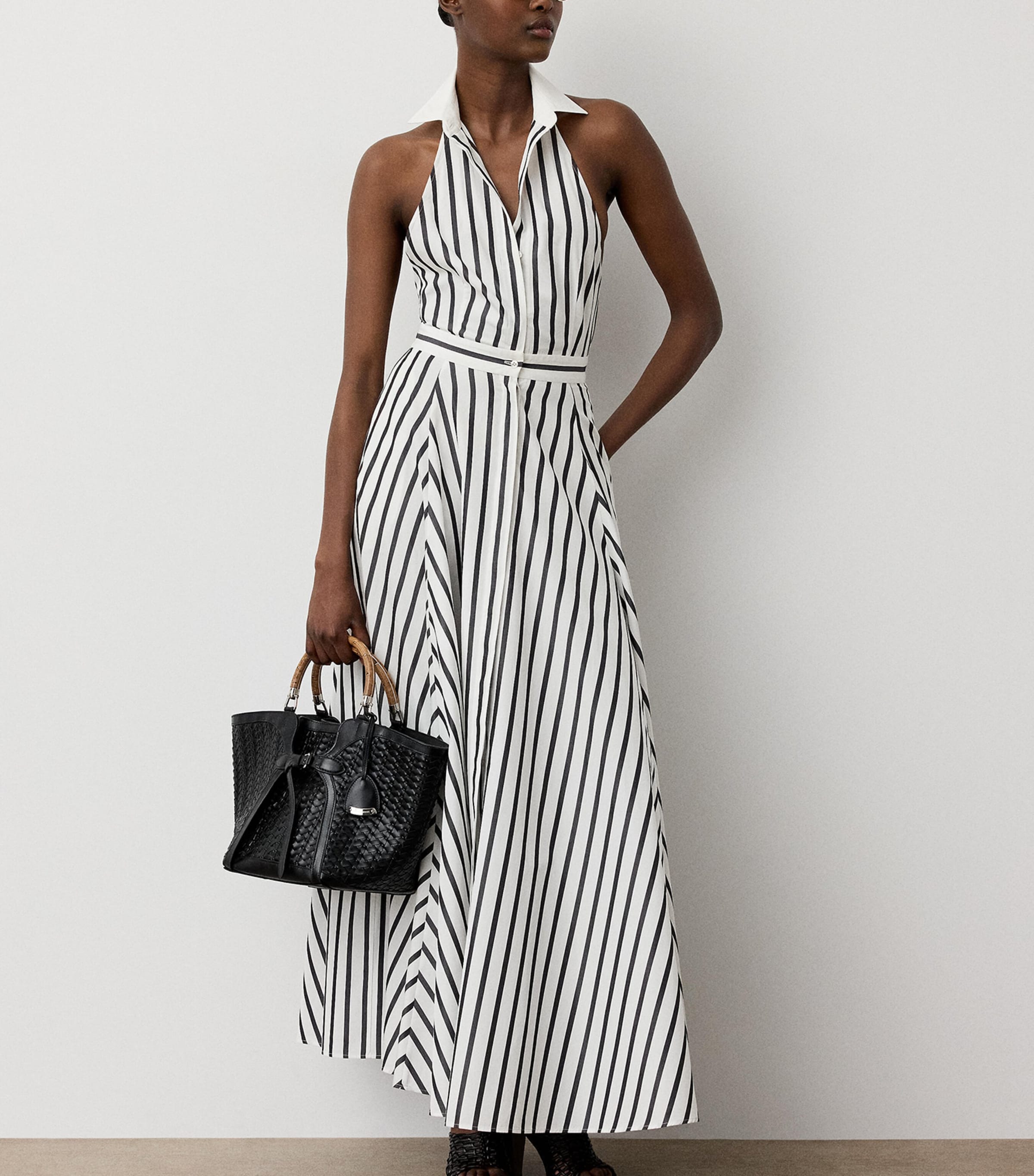 Ralph Lauren Collection Womens Cotton Stripe Eldred Maxi Dress Black/white Image 2