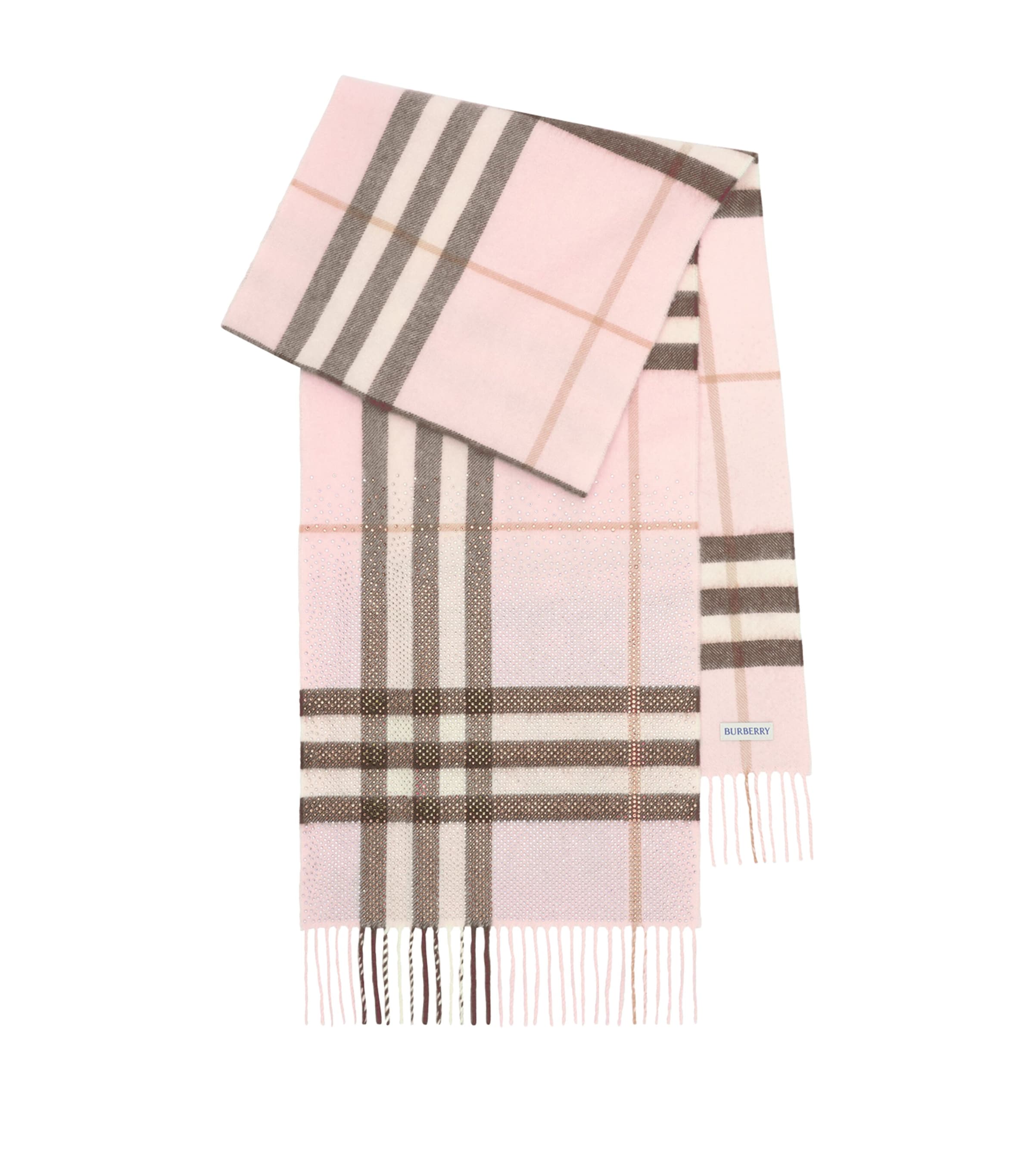 Burberry Cashmere Embellished Check Scarf Bow Pink Image 1