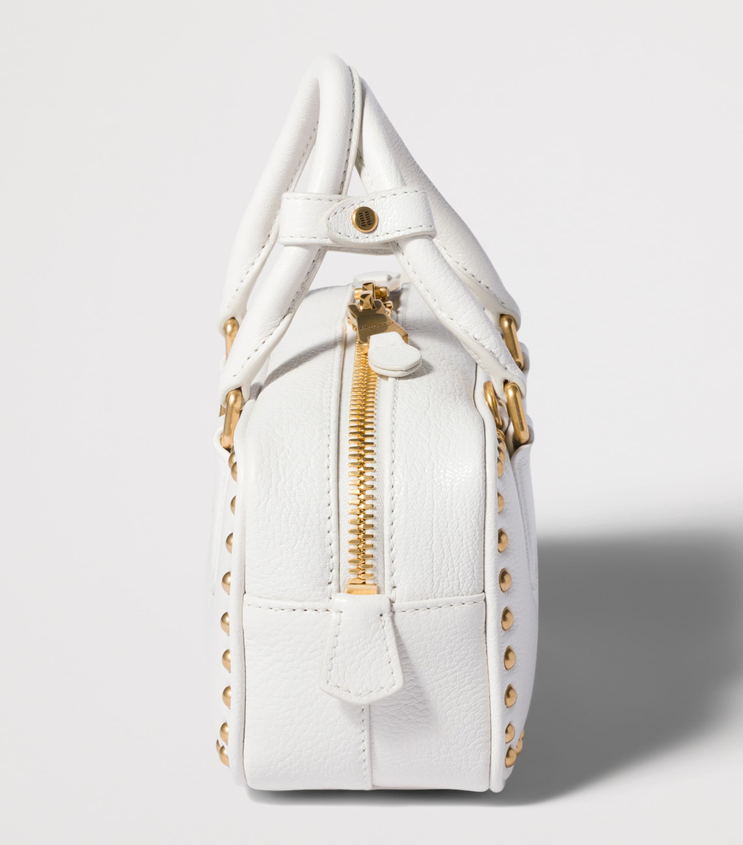 Miu Miu Leather Studded Arcadie Top-Handle Bag White Image 5