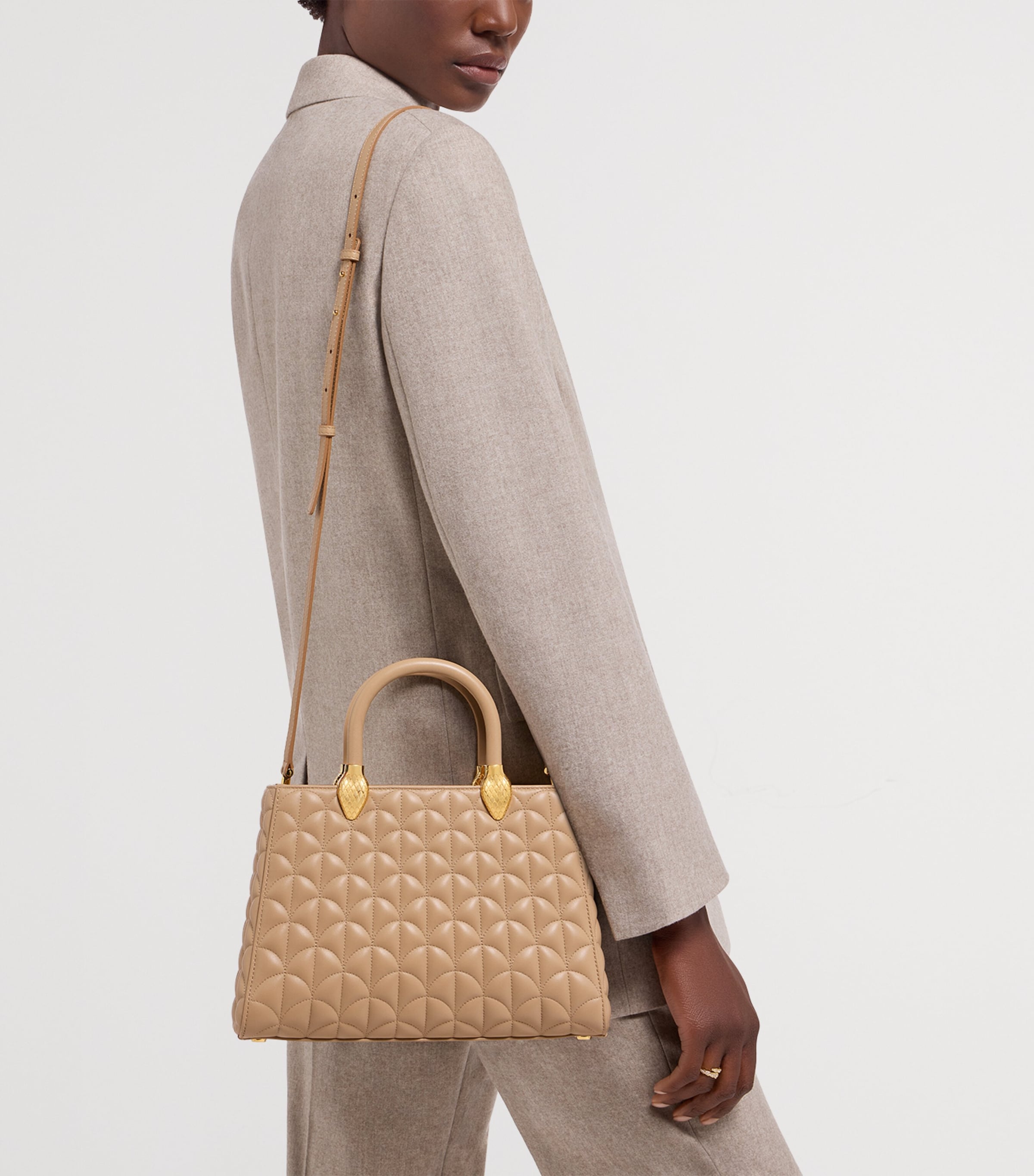 Leather Serpentine Duo Top-Handle Bag BEIGE Image 5