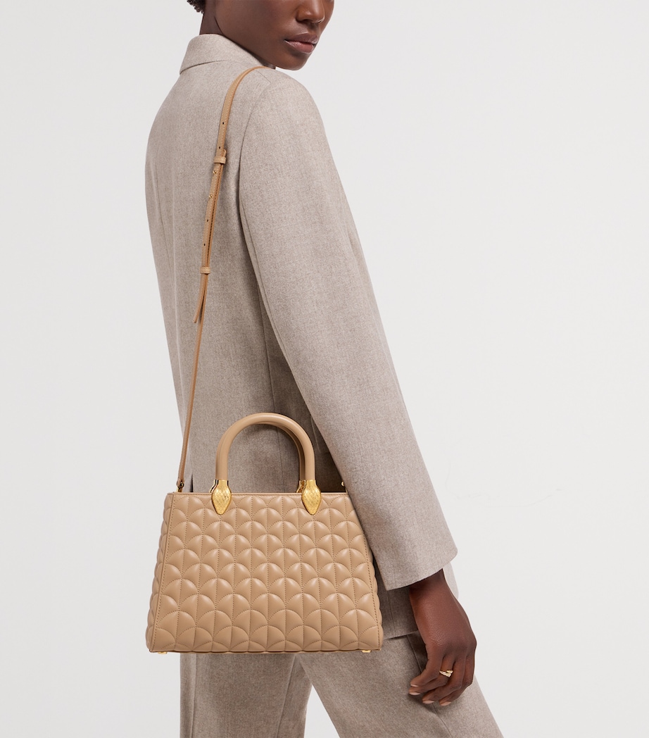 Leather Serpentine Duo Top-Handle Bag BEIGE Image 5