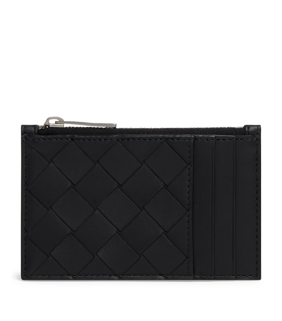 Leather Intrecciato Zipped Card Holder BLACK-SILVER Image 1