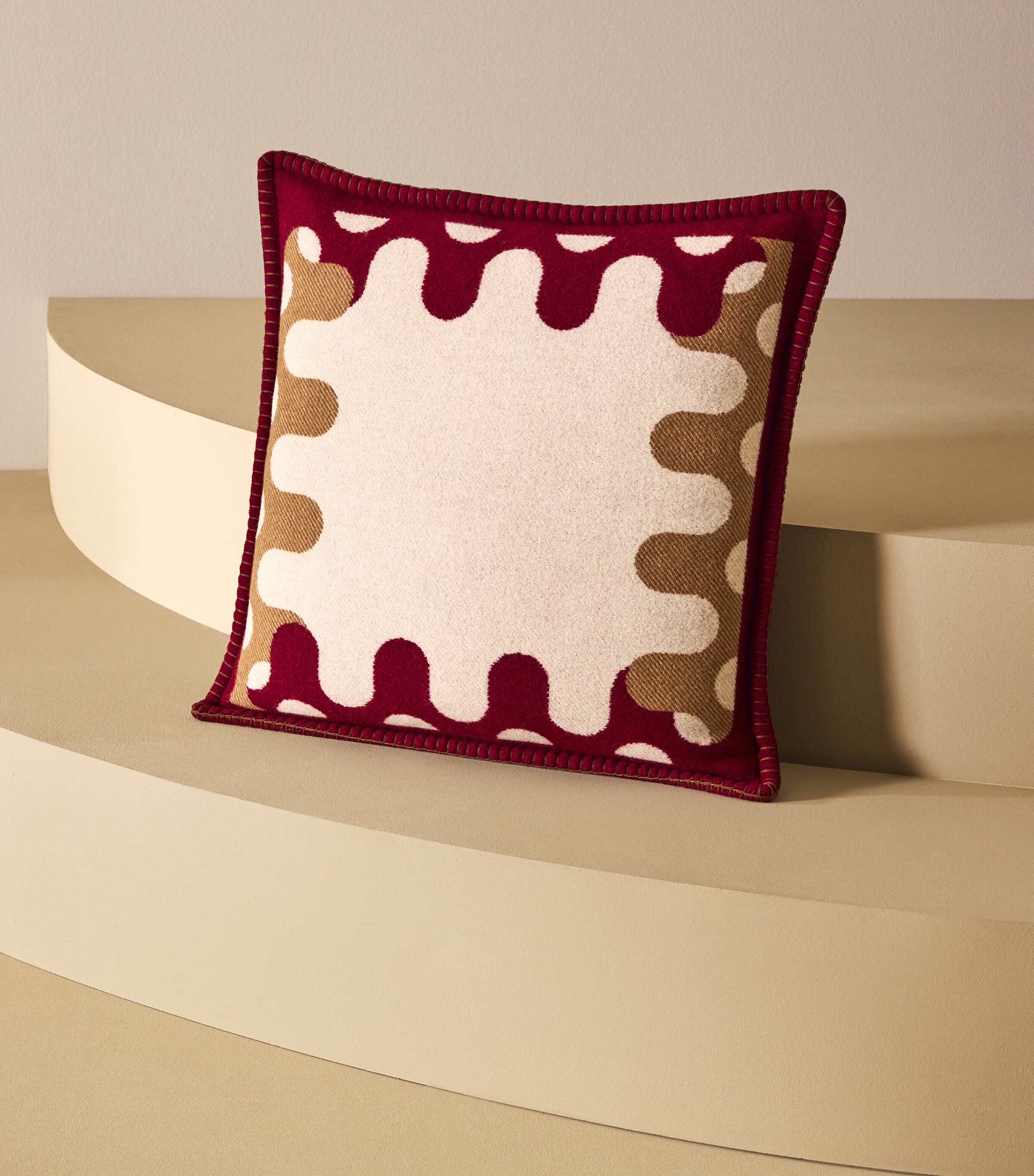 Frette Wool Modernism 002 Cushion (50cm x 50cm) Burgundy/tan Image 4
