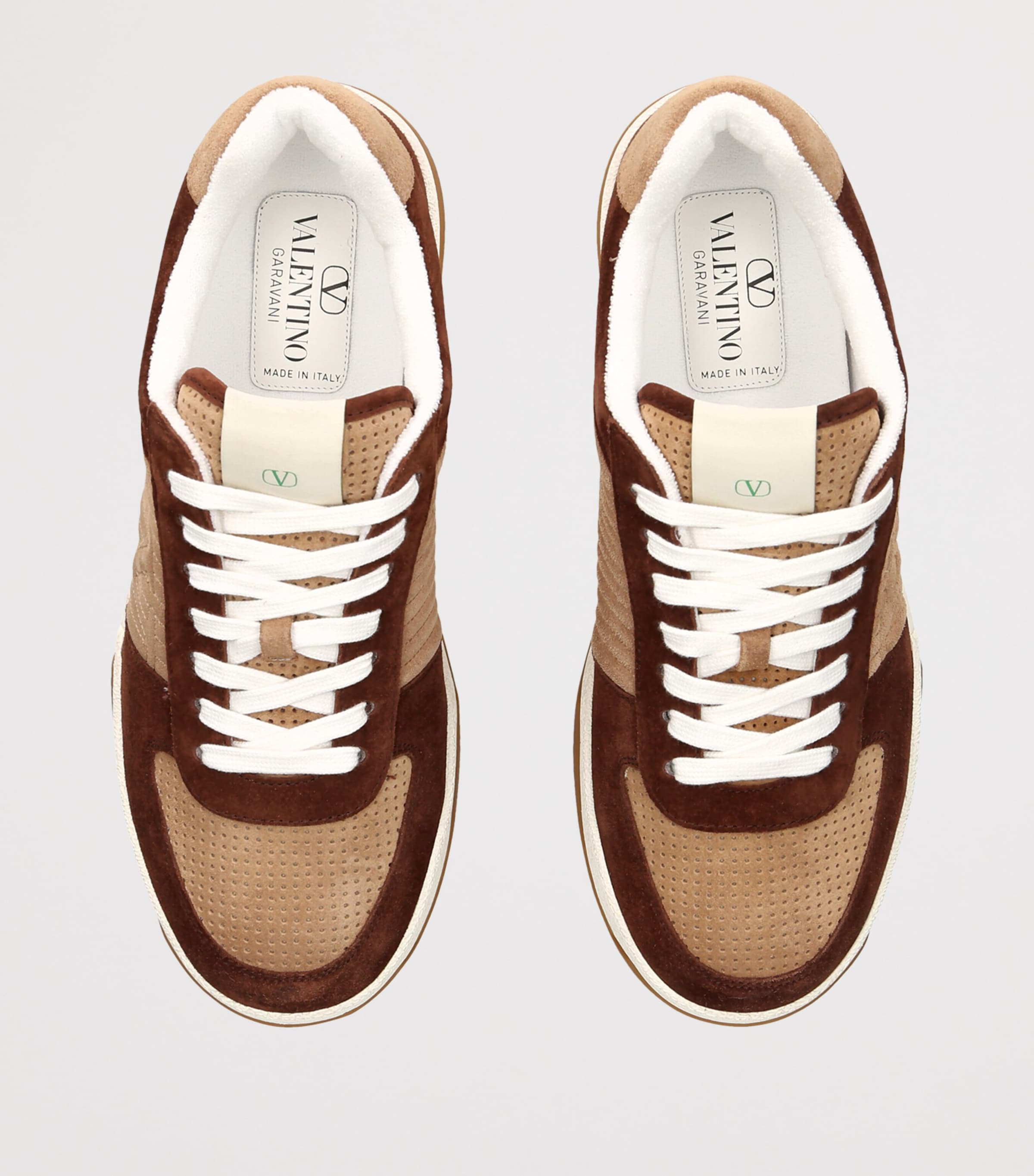 Valentino Garavani Leather-Suede Sparry Sneakers Mid Brown Image 3