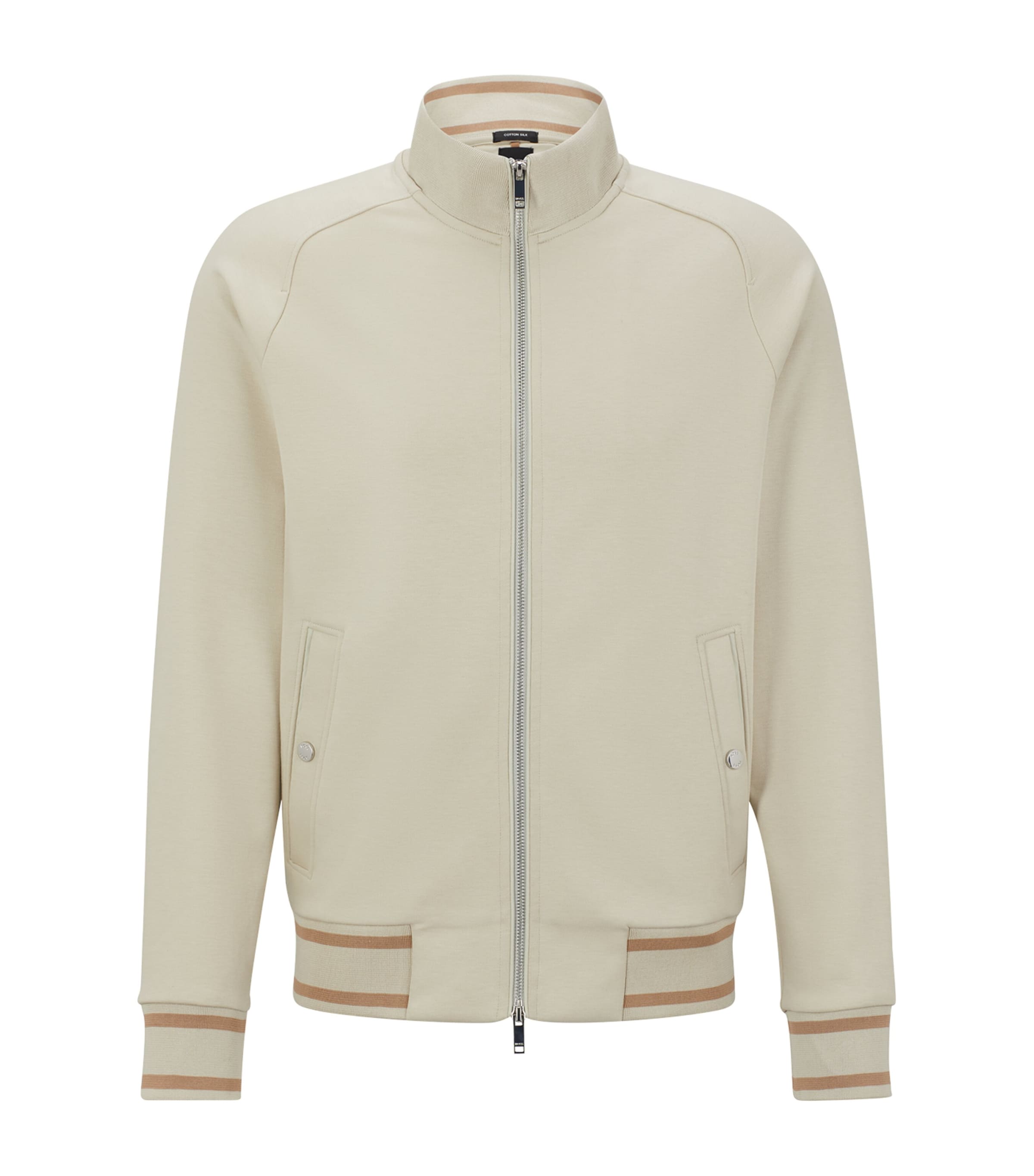 Hugo Boss Striped T-smith Zip-up Sweatshirt In Beige