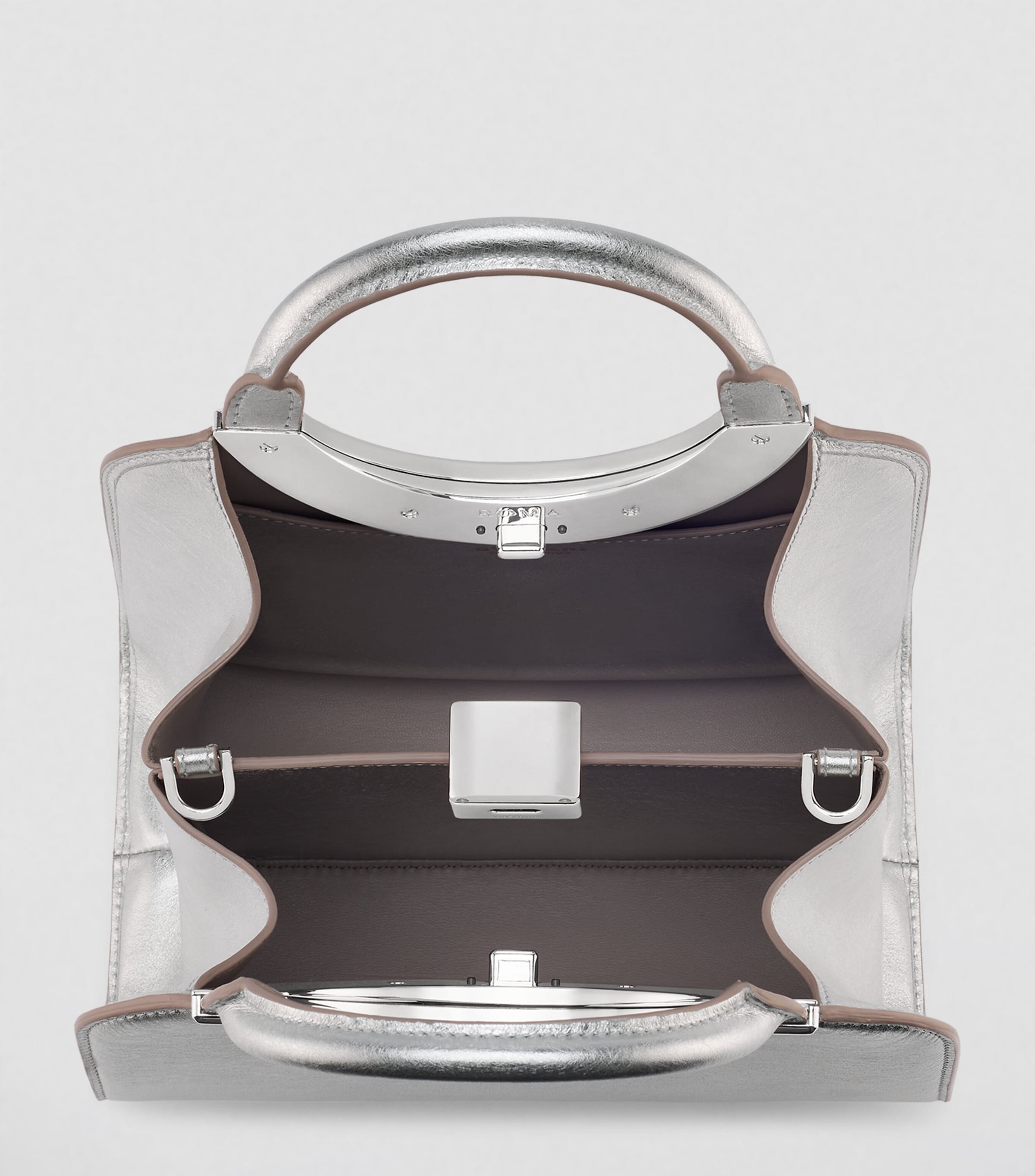 Small Leather Roma Top-Handle Bag SILVER Image 3