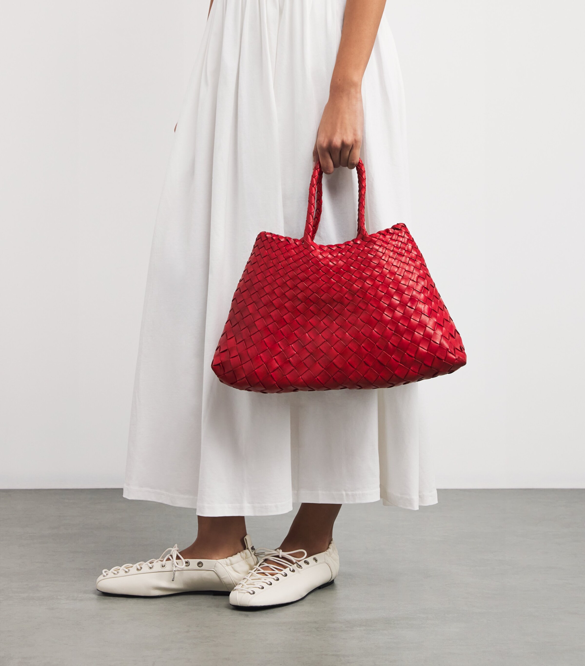 DRAGON DIFFUSION Small Leather Woven Santa Croce Tote Bag Poppy Red Image 5