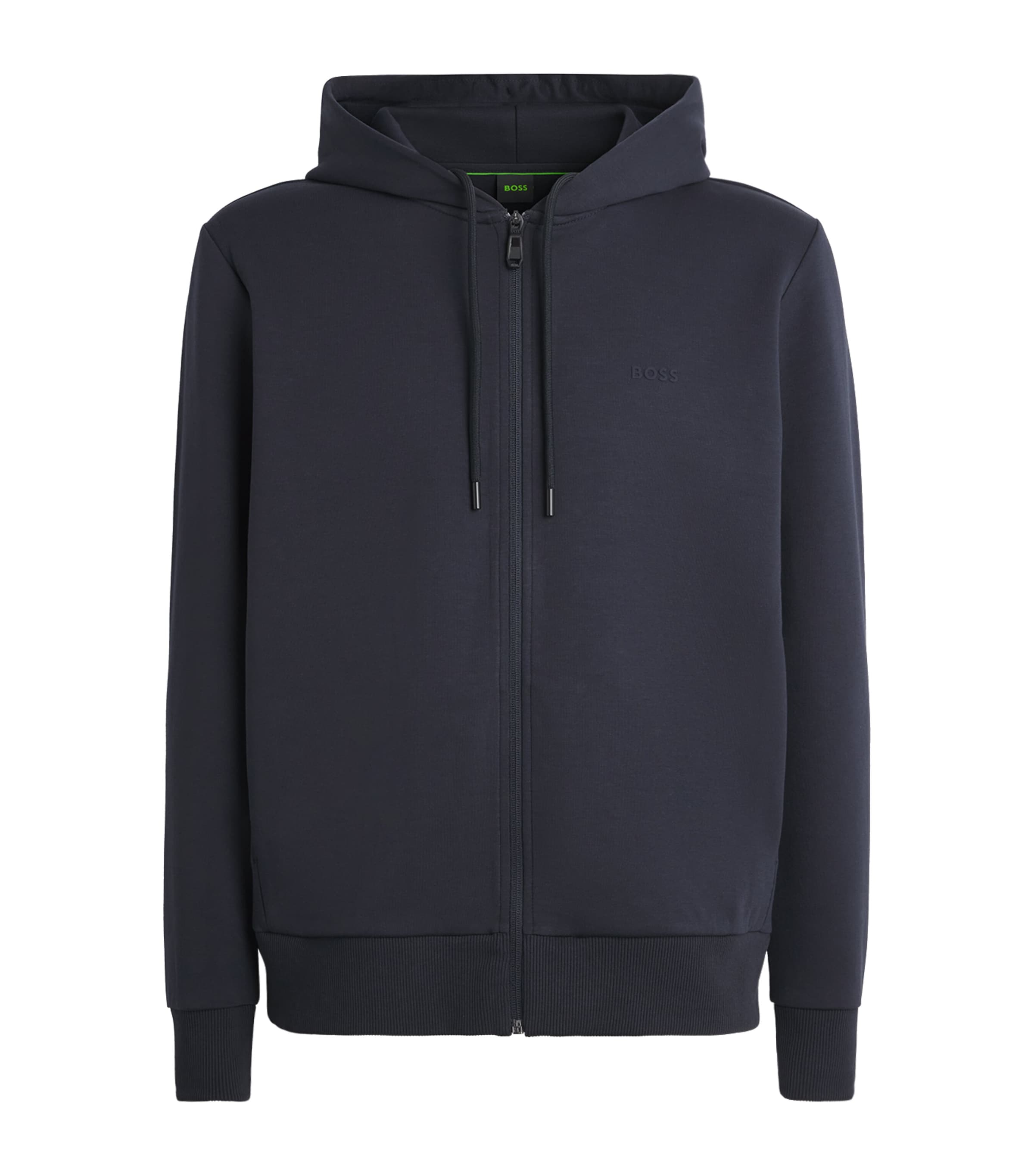 BOSS Mens Stretch-Cotton Logo Hoodie Dark Blue Image 1