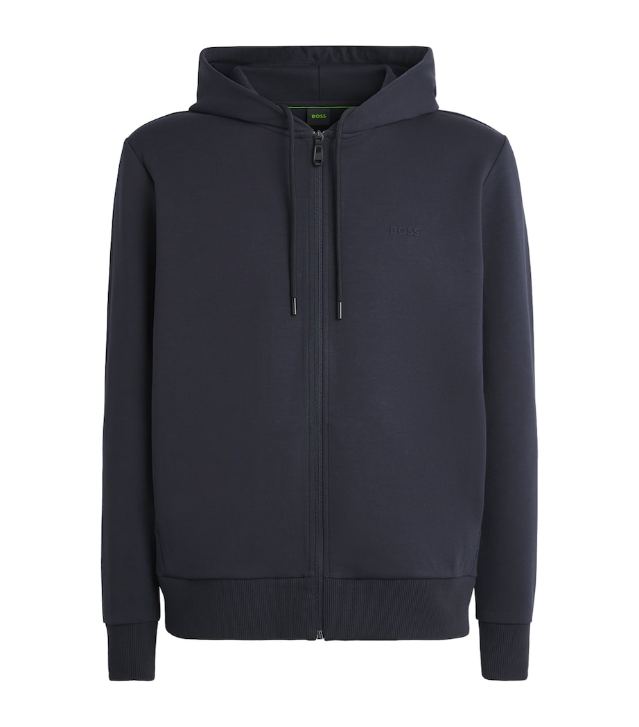 BOSS Mens Stretch-Cotton Logo Hoodie Dark Blue Image 1