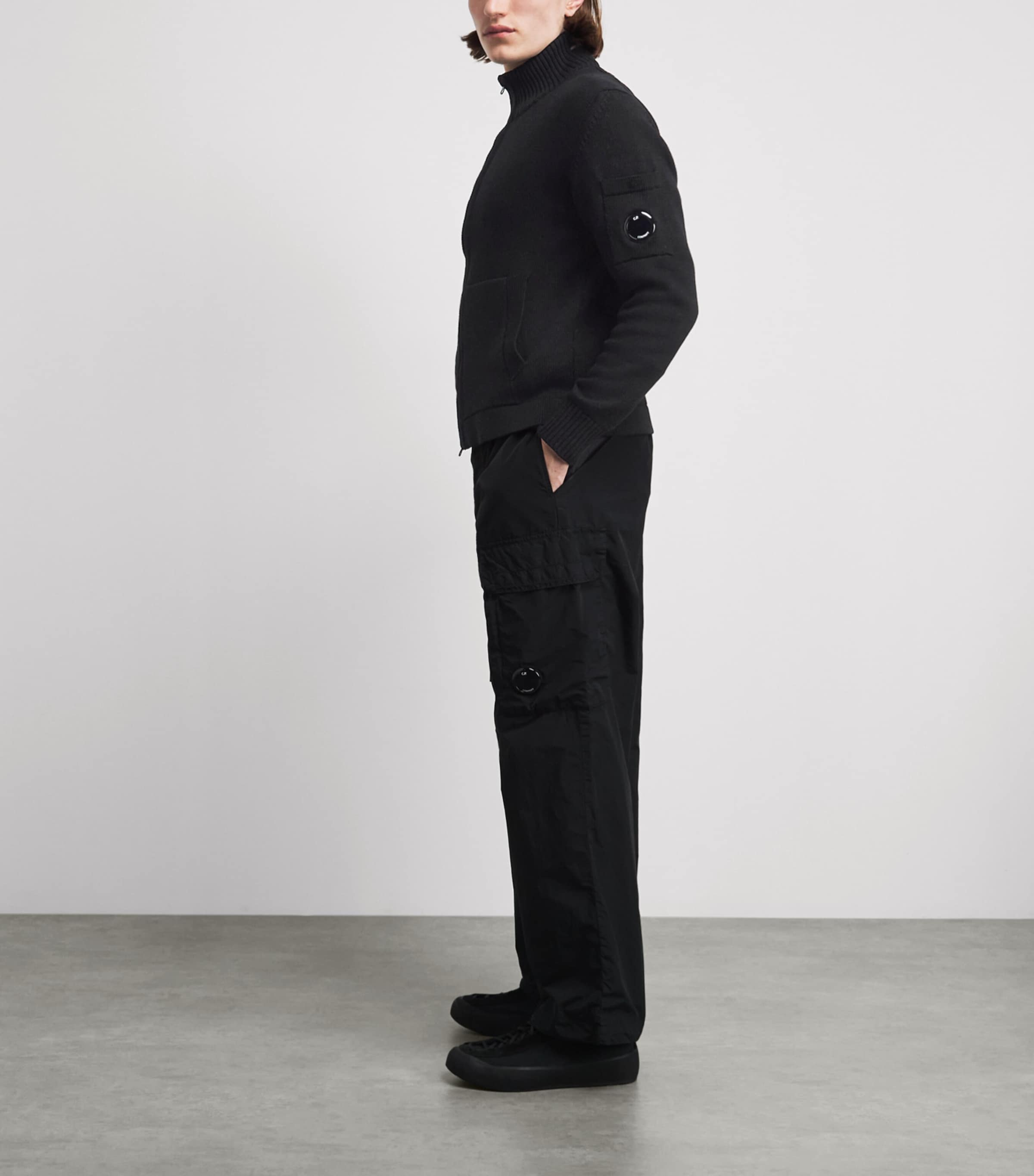 C.P. Company Mens Cotton Zip-Up Cardigan Black Image 2