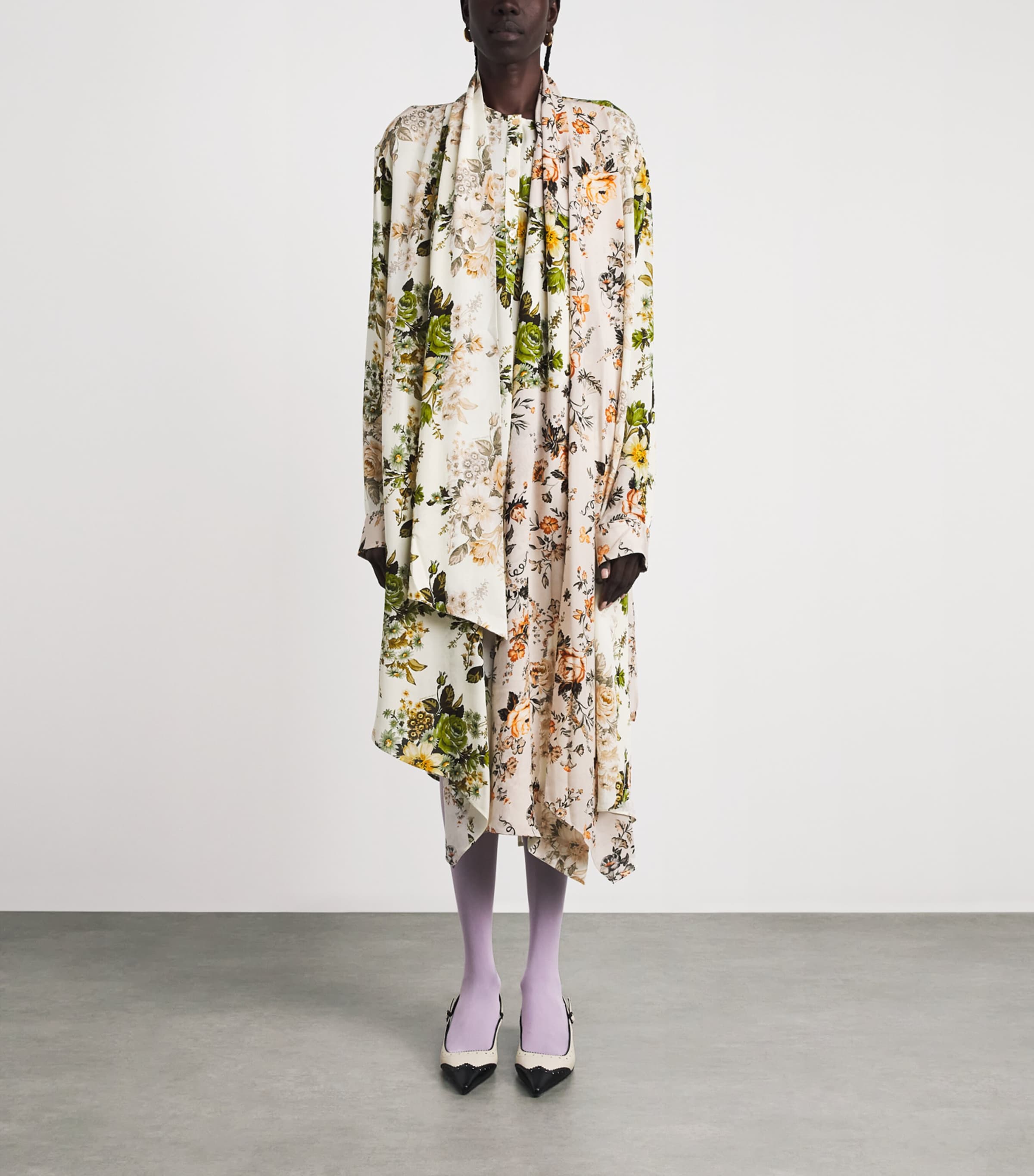 Acne Studios Womens Silk Floral Tie-Neck Midi Dress Beige/white Image 6