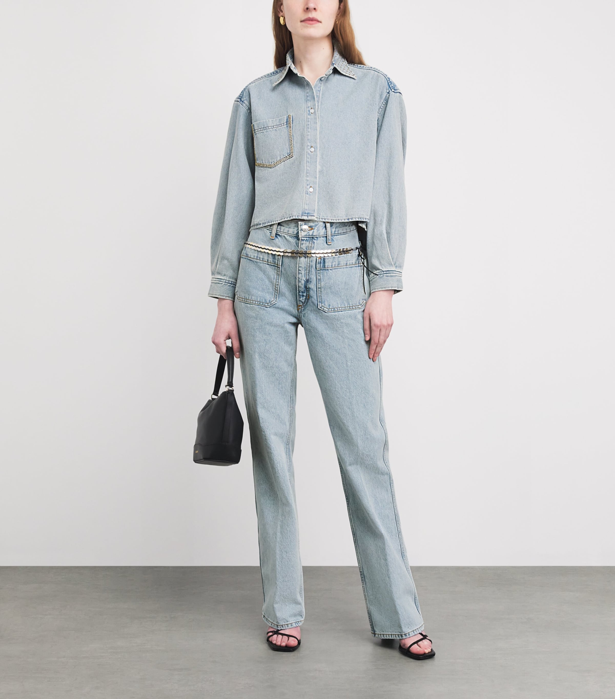 Sandro Paris Womens Denim Embellished Shirt Light Bu Jean Image 2