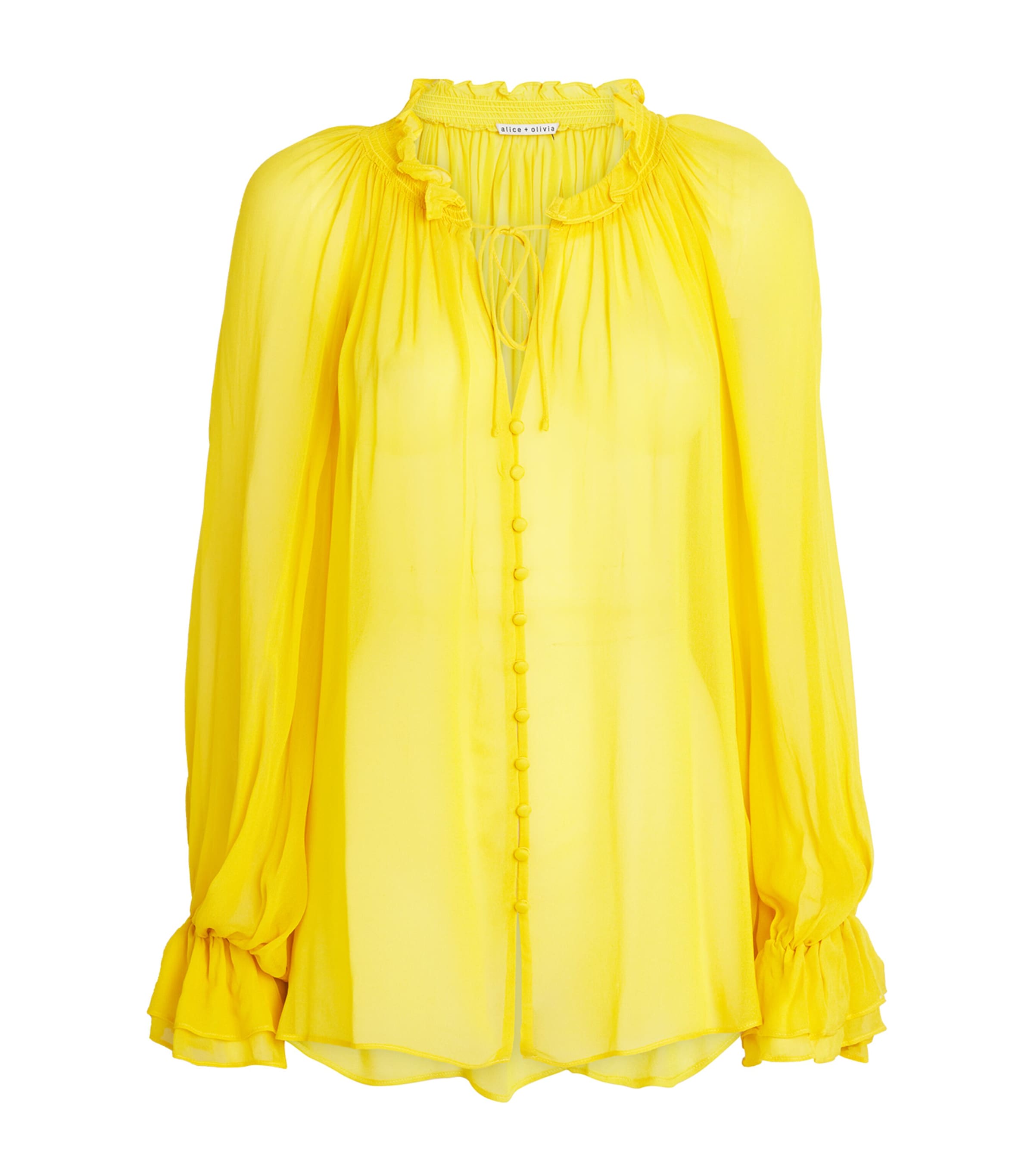 Alice And Olivia Tie-neck Josephine Blouse In Yellow