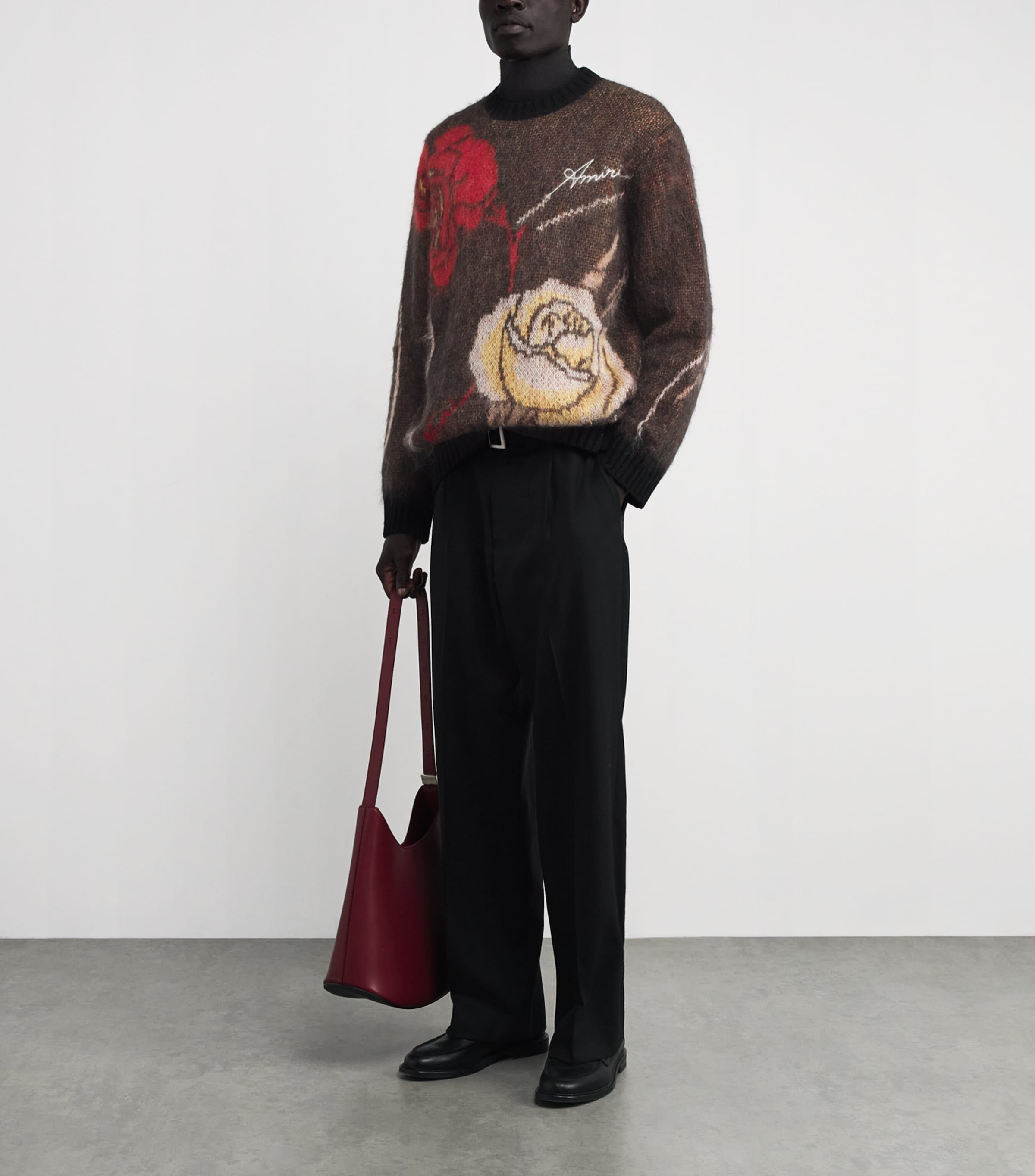 Mohair-Wool-Blend Floral Sweater BLACK Image 2