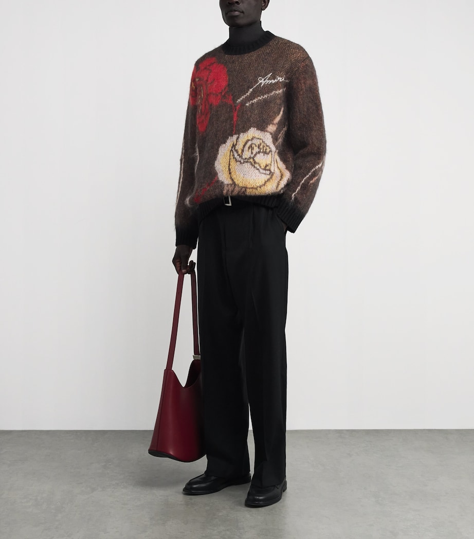 Mohair-Wool-Blend Floral Sweater BLACK Image 2