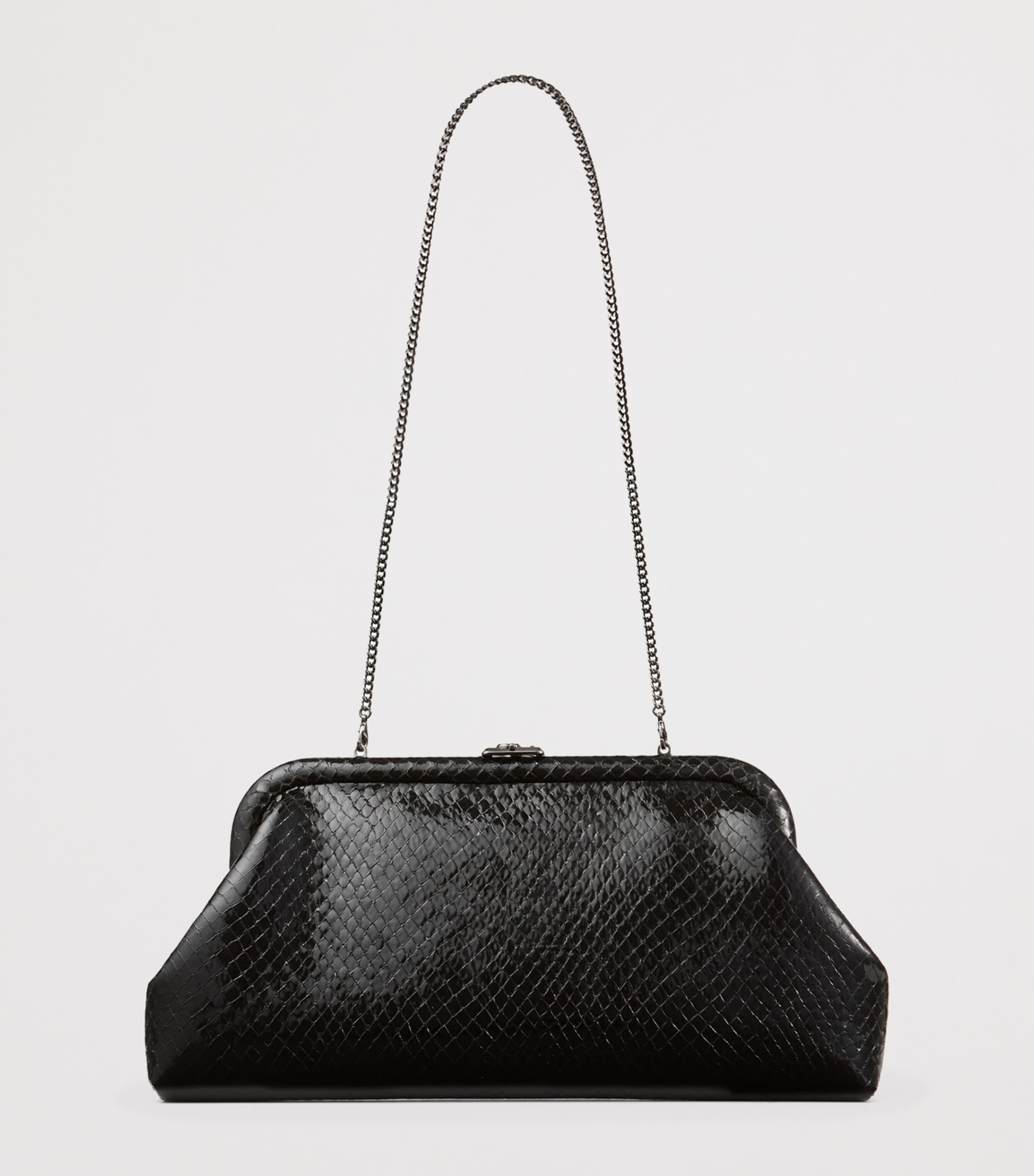 Skylar Snake-Embossed Leather Clutch Bag BLACK/DARK SILVER Image 4