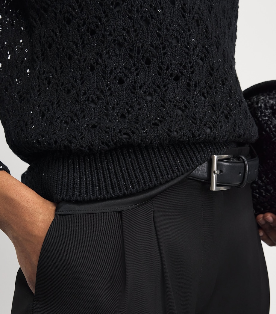 Eleventy Womens Cotton-Blend Open-Work Sweater Nero Image 3
