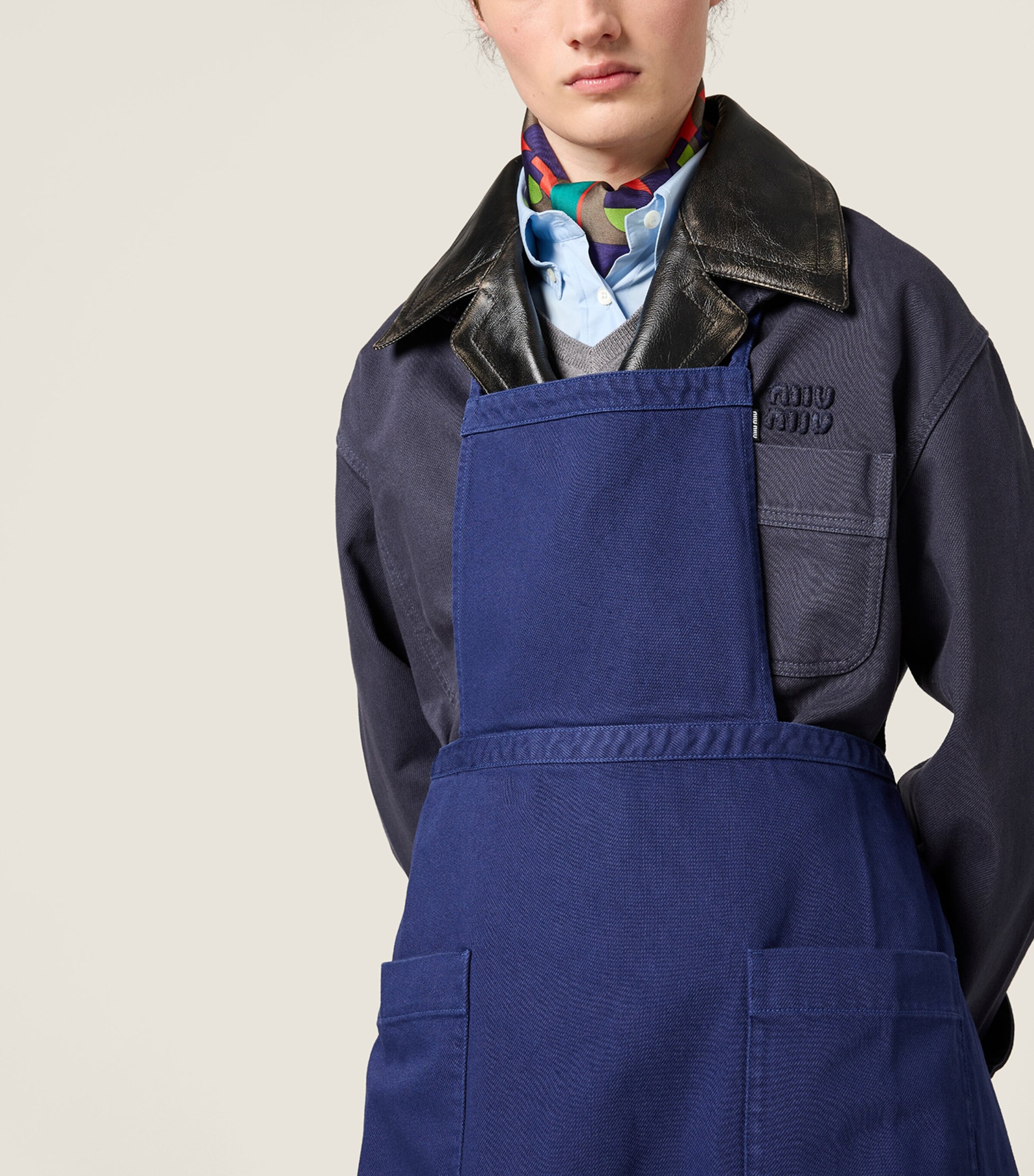 Miu Miu Womens Garment-Dyed Gabardine Apron Blue Image 5